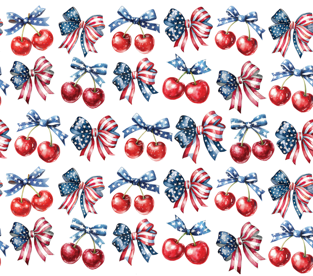 Red, White & Blue Cherries and Bows Holographic 20oz Straight Skinny Tumbler
