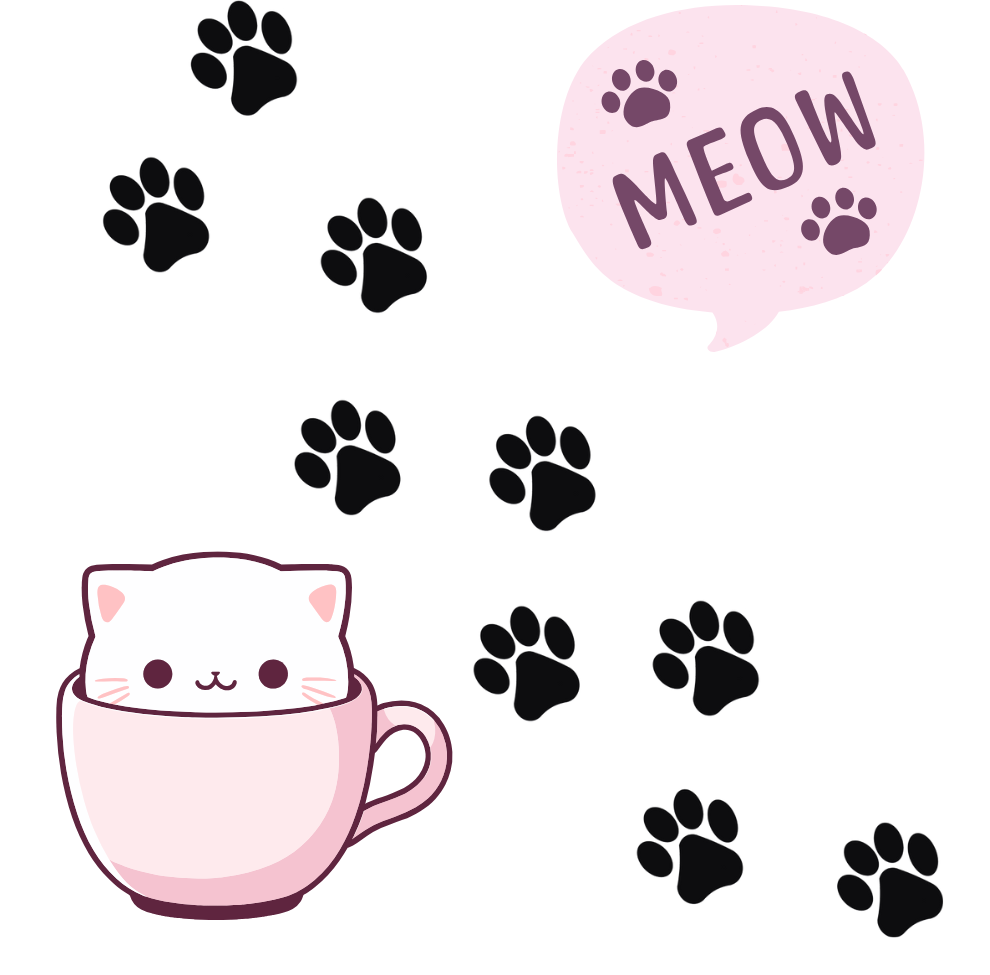 Cat in Pink Cup Paw Prints