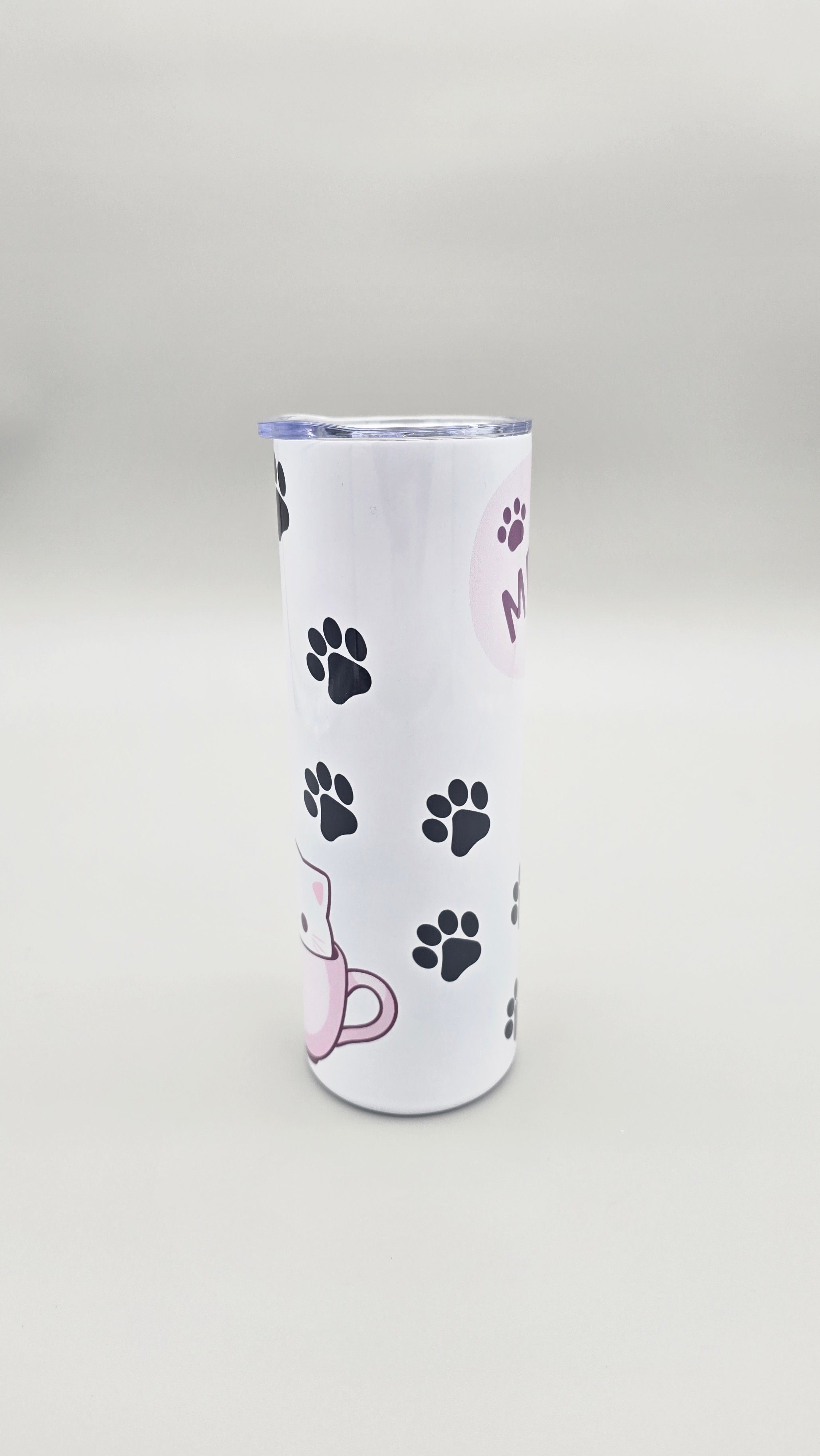 Cat in Pink Cup Paw Prints 20oz Straight Skinny Tumbler