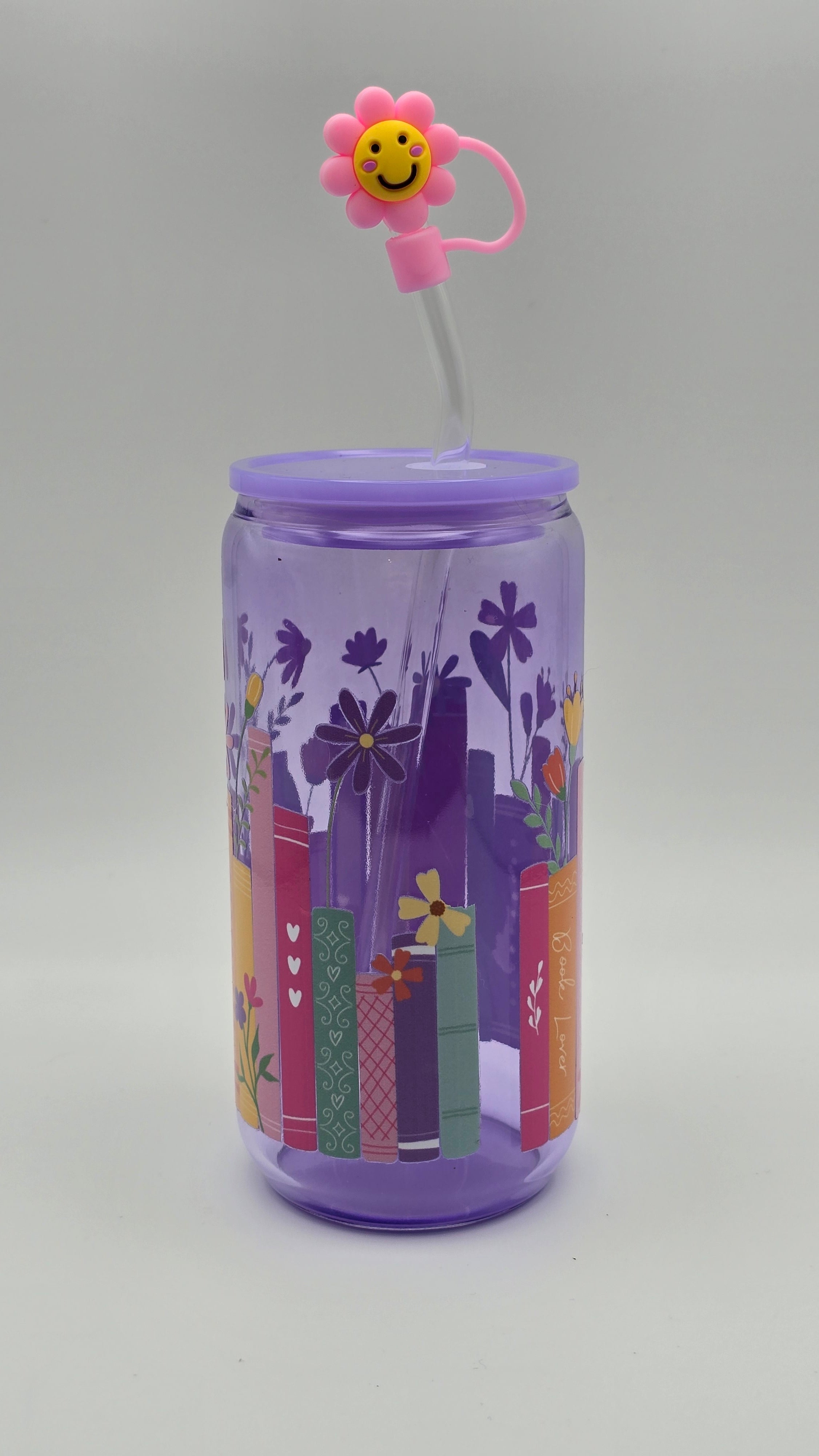 Book Lover 16 oz Glass Cup With Straw