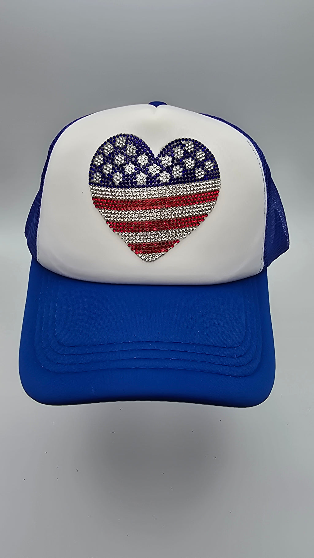 Mesh Trucker Hat With American Heart Rhinestone Patch