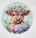 Hydrangea Highland Cow Textured Glass Cutting Board