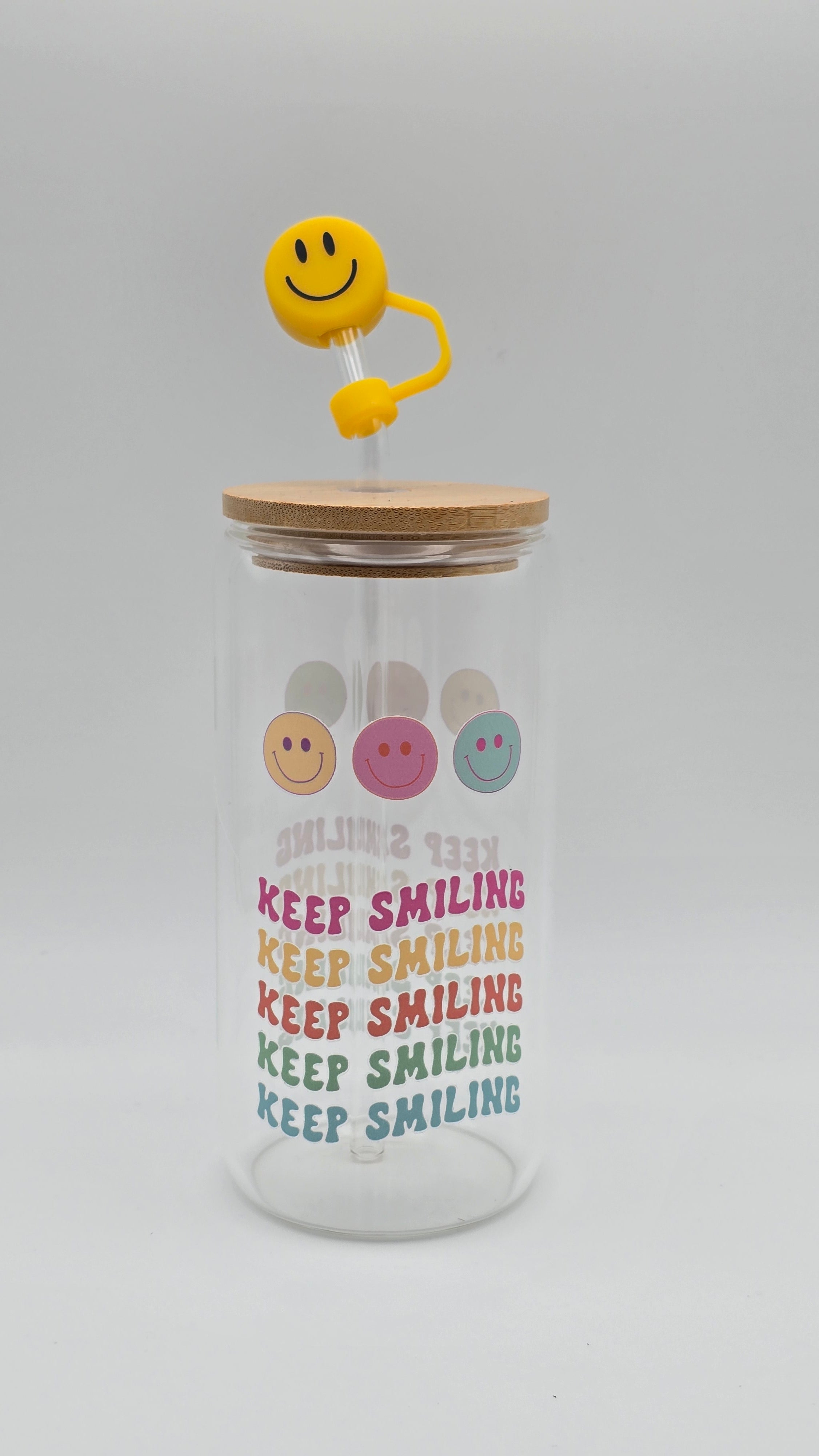 Keep Smiling 16 oz Clear Glass Tumbler