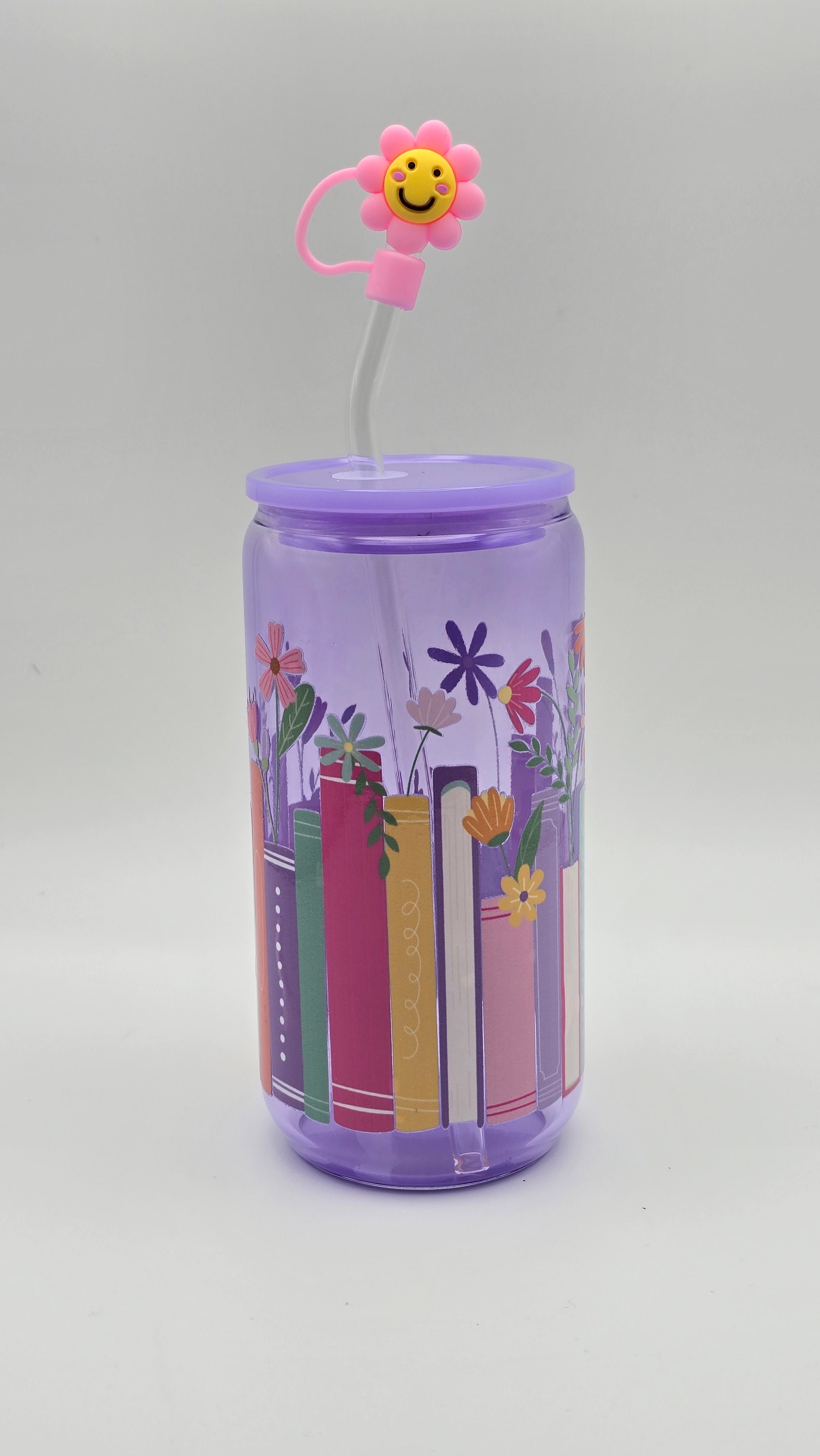 Book Lover 16 oz Glass Cup With Straw