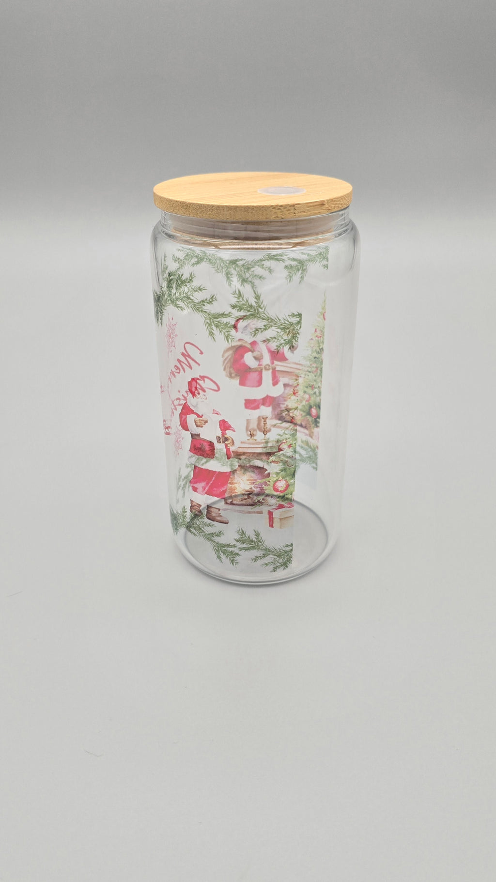Merry Christmas 16 oz Clear Glass Can Tumbler