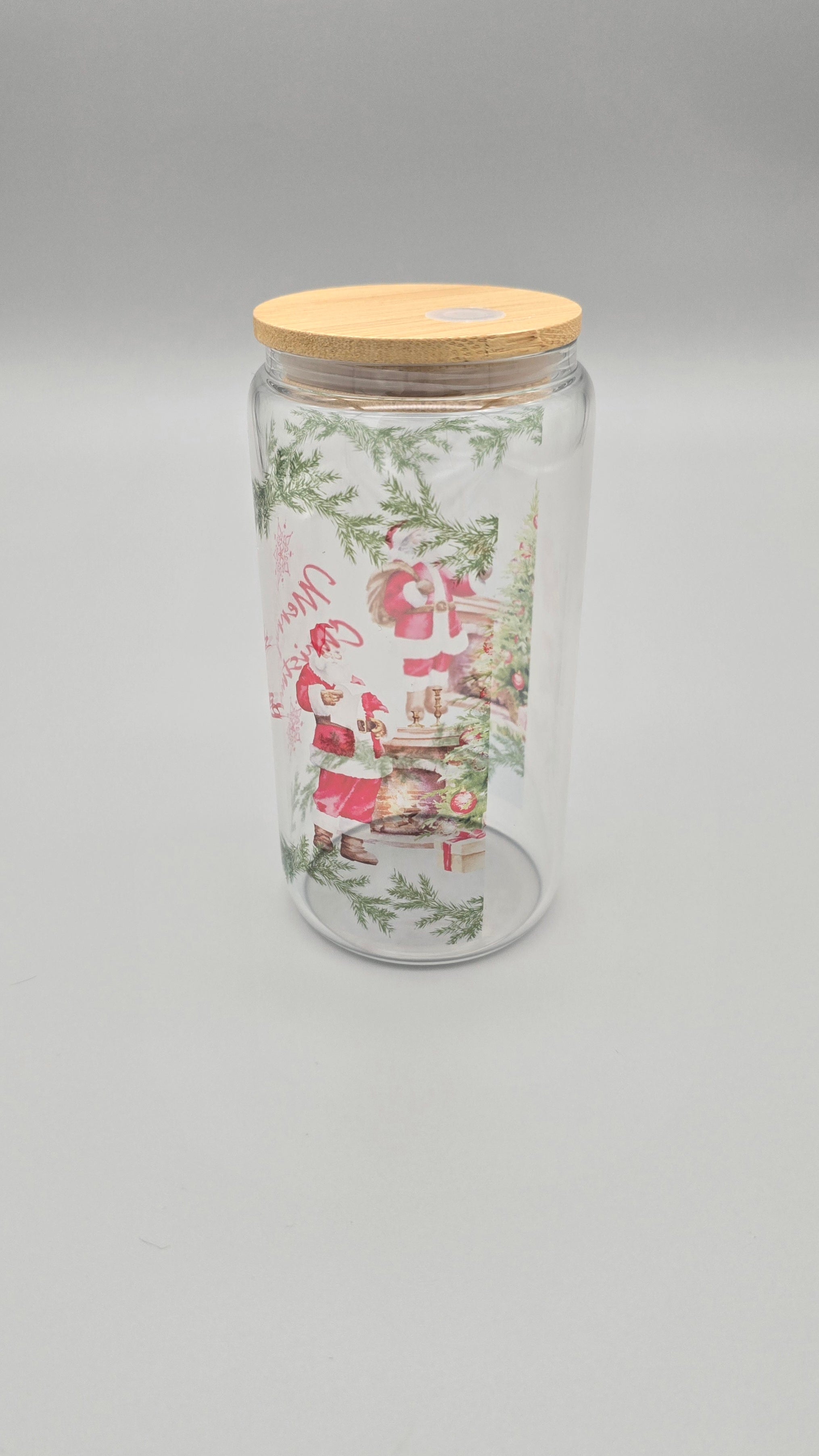 Merry Christmas 16 oz Clear Glass Can Tumbler