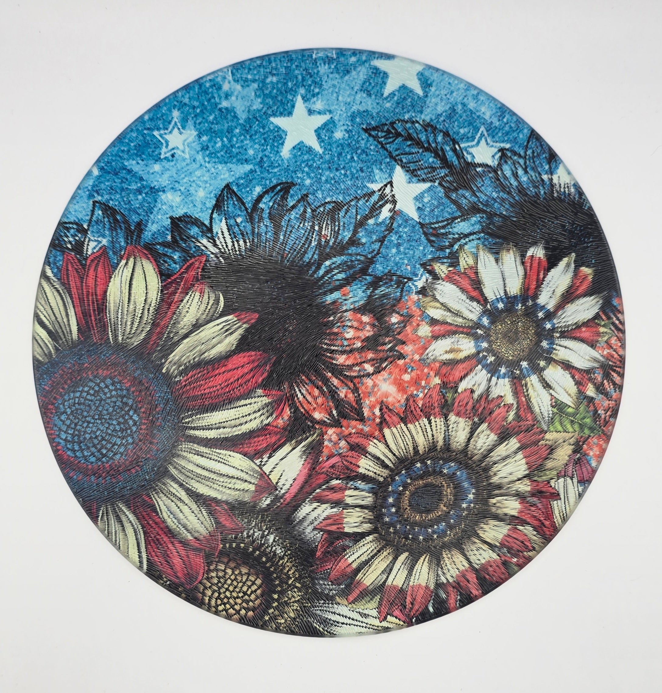 Stars and Sunflowers Textured Glass Cutting Board