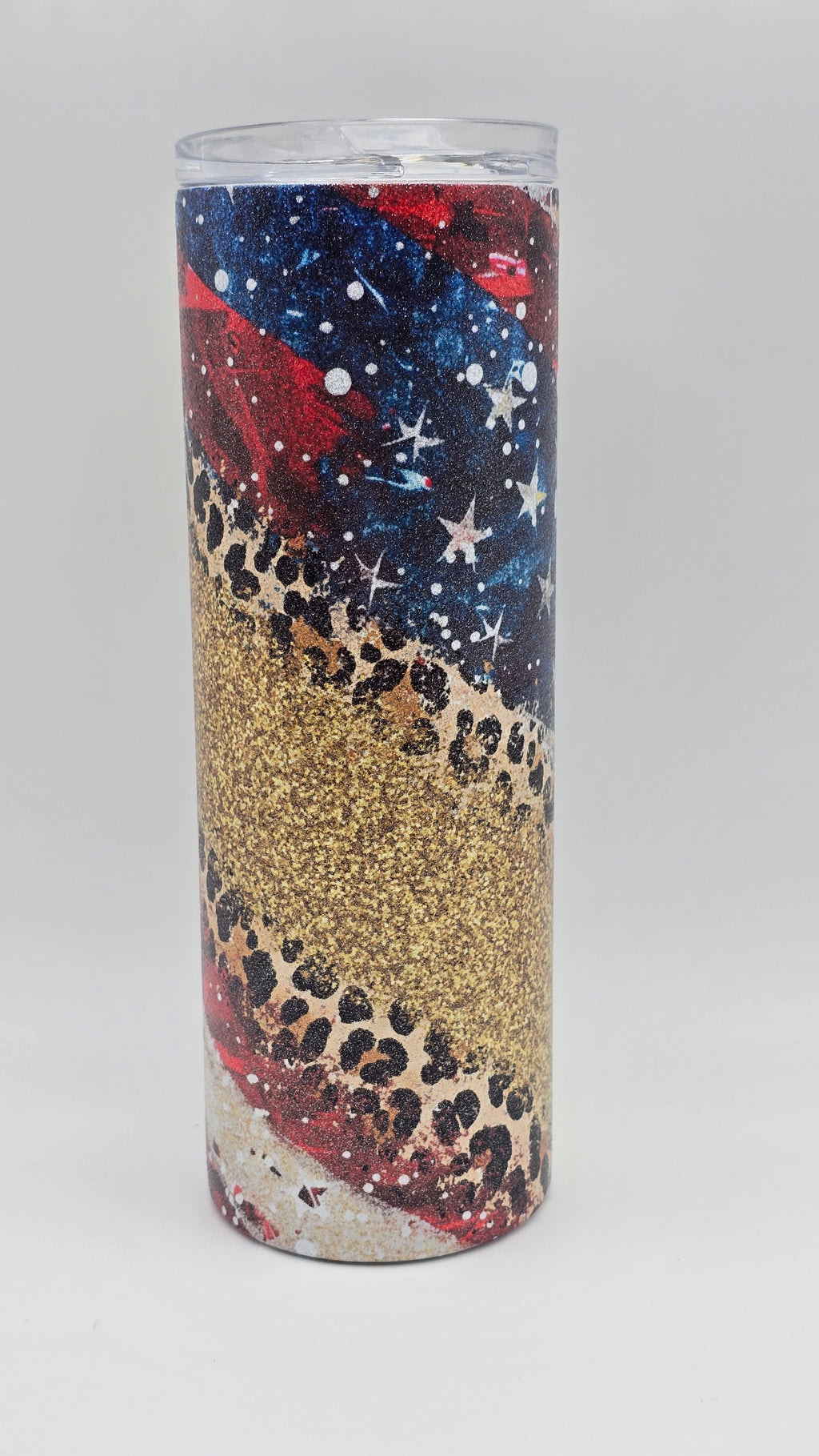 Patriotic Metallic Glitter 20oz Straight Skinny Edge Tumbler