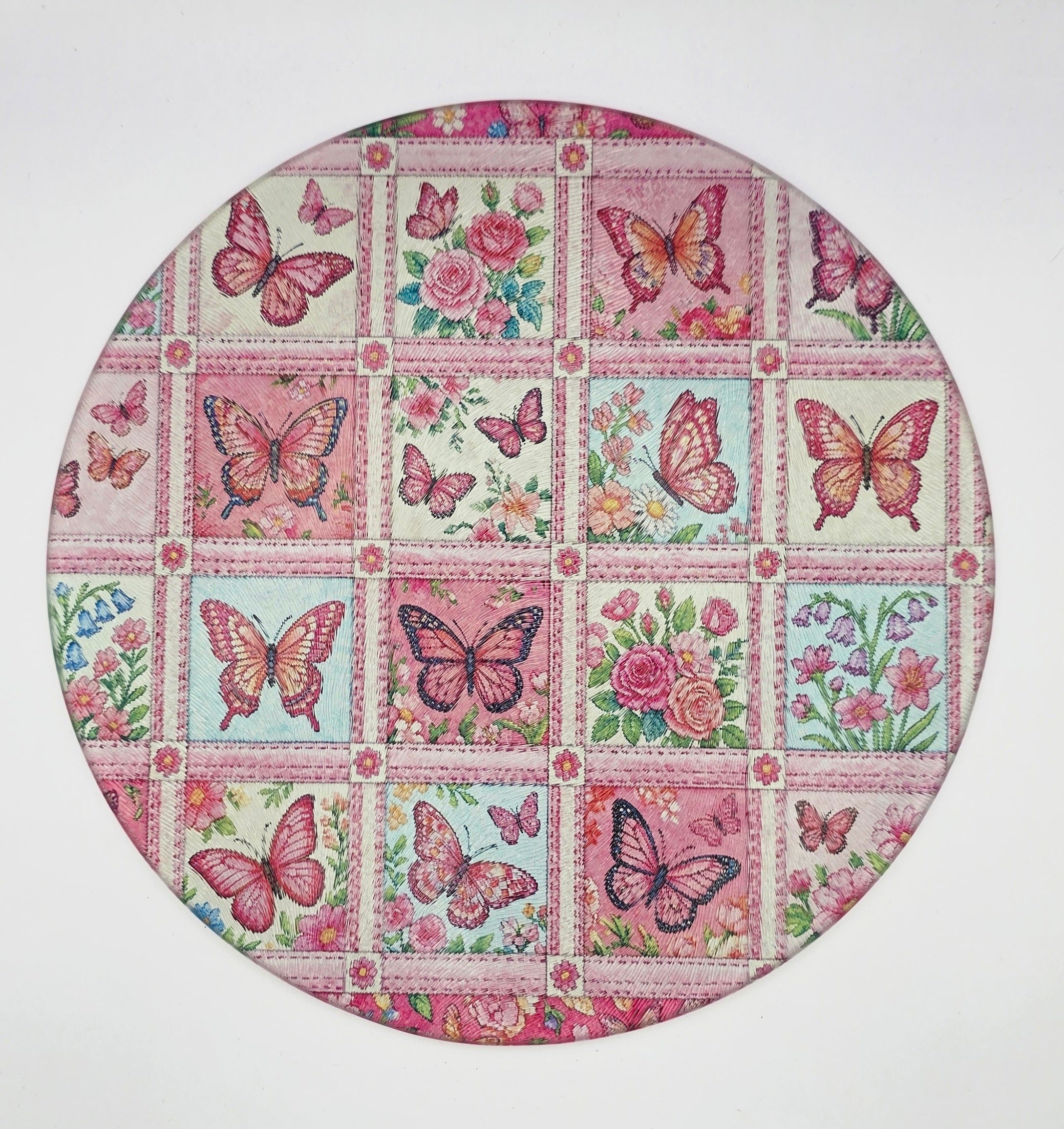 Pink Butterfly Textured Glass Cutting Board