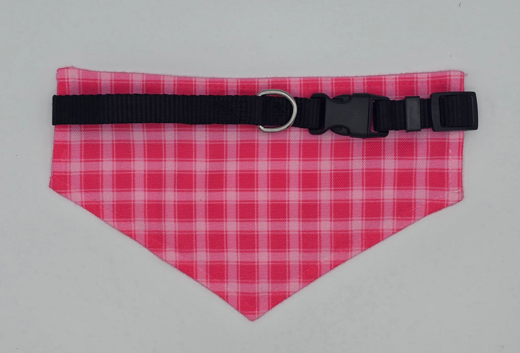 Pink Plaid Pet Bandana With Collar
