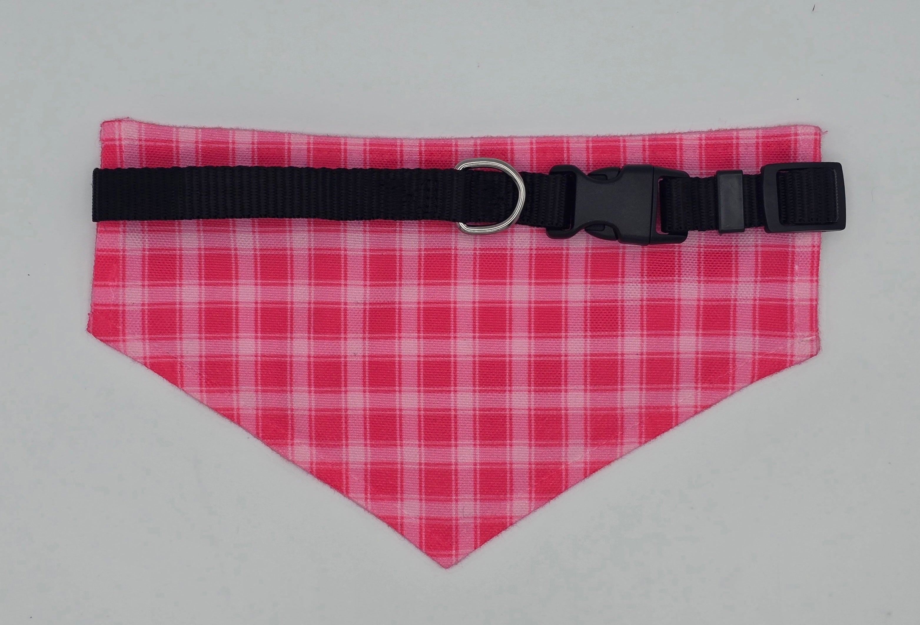 Pink Plaid Pet Bandana With Collar