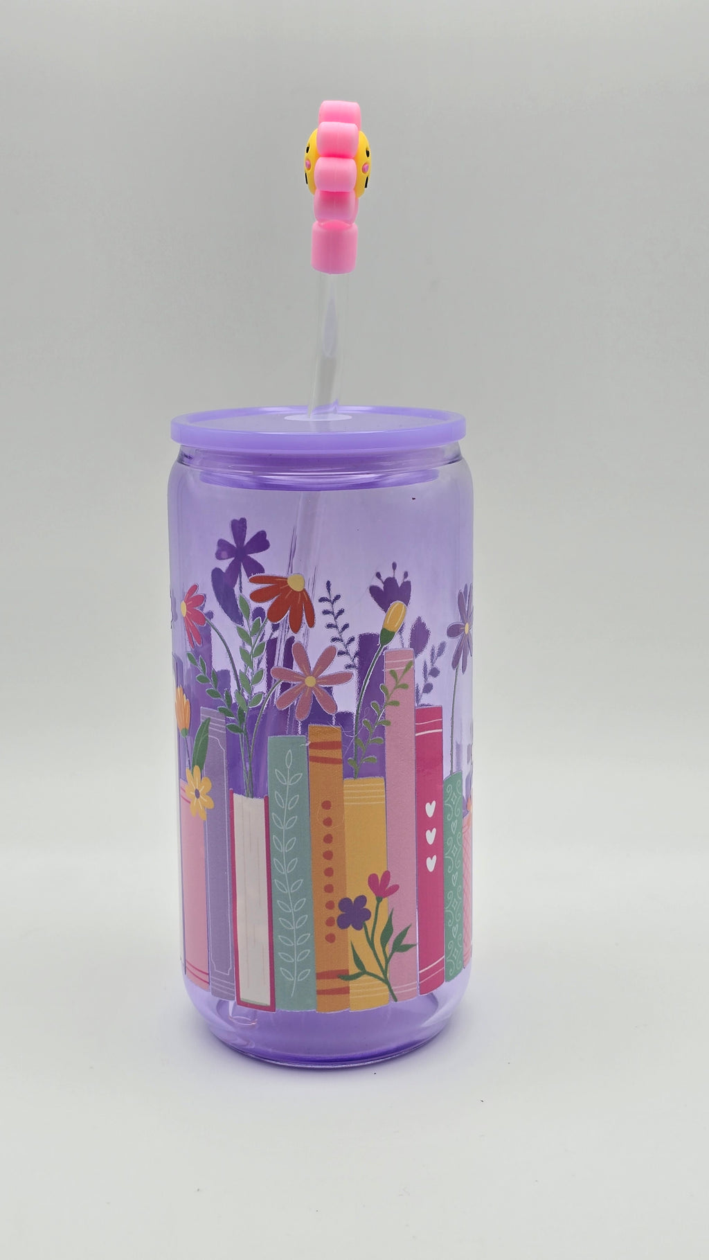 Book Lover 16 oz Glass Cup With Straw
