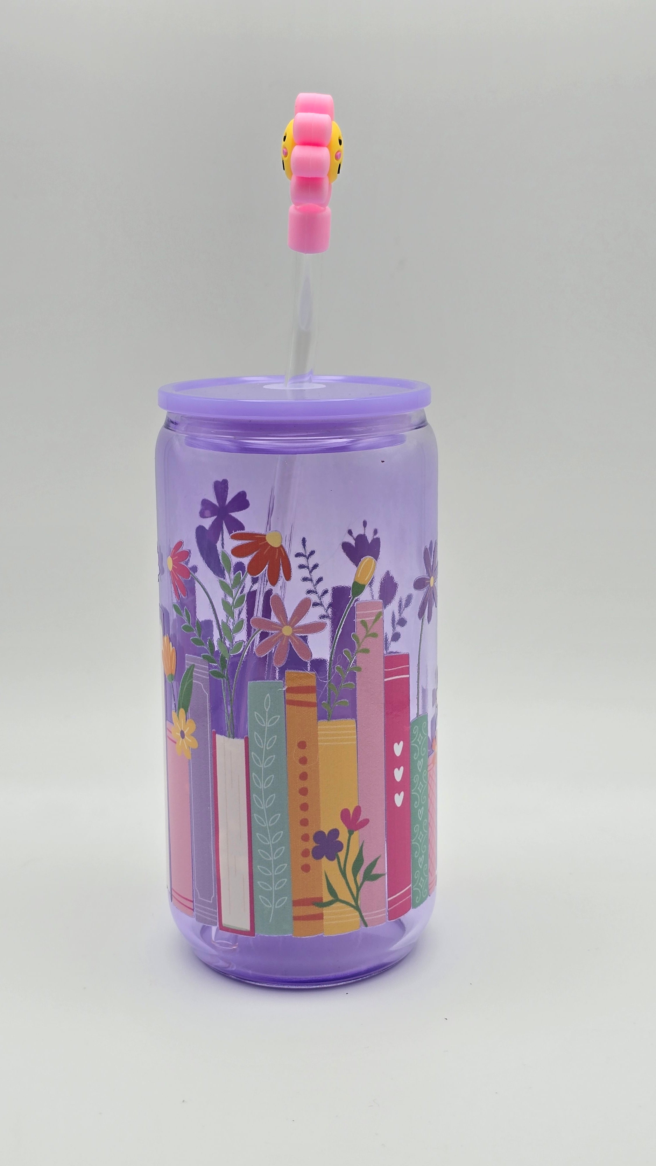 Book Lover 16 oz Glass Cup With Straw