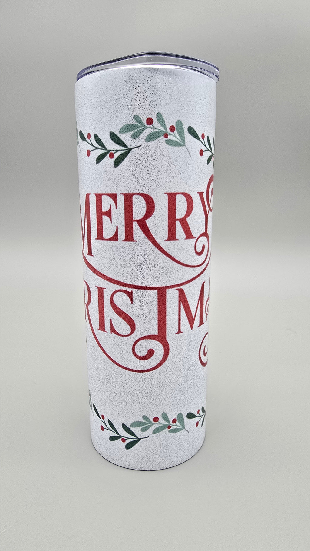 Merry Christmas 20oz Metallic Glitter Straight Skinny Tumbler W/ Sliding Lid & Straw
