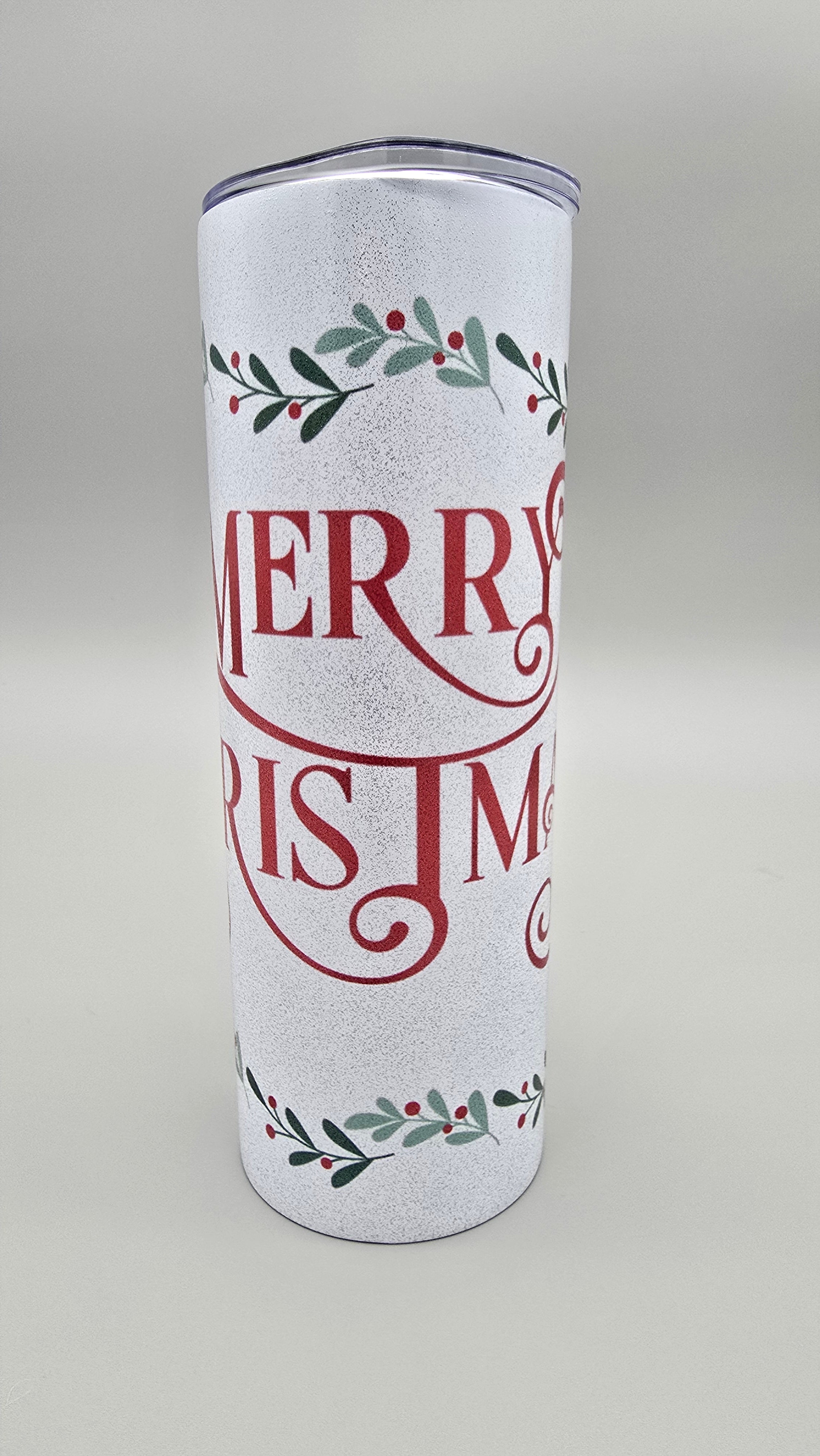 Merry Christmas 20oz Metallic Glitter Straight Skinny Tumbler W/ Sliding Lid & Straw