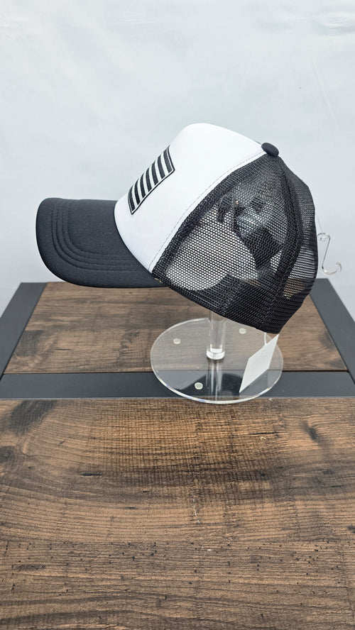 Black and White American Flag Mesh Trucker Hat