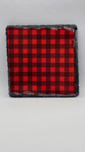 Red and Black Buffalo Plaid Slate Drink Coaster