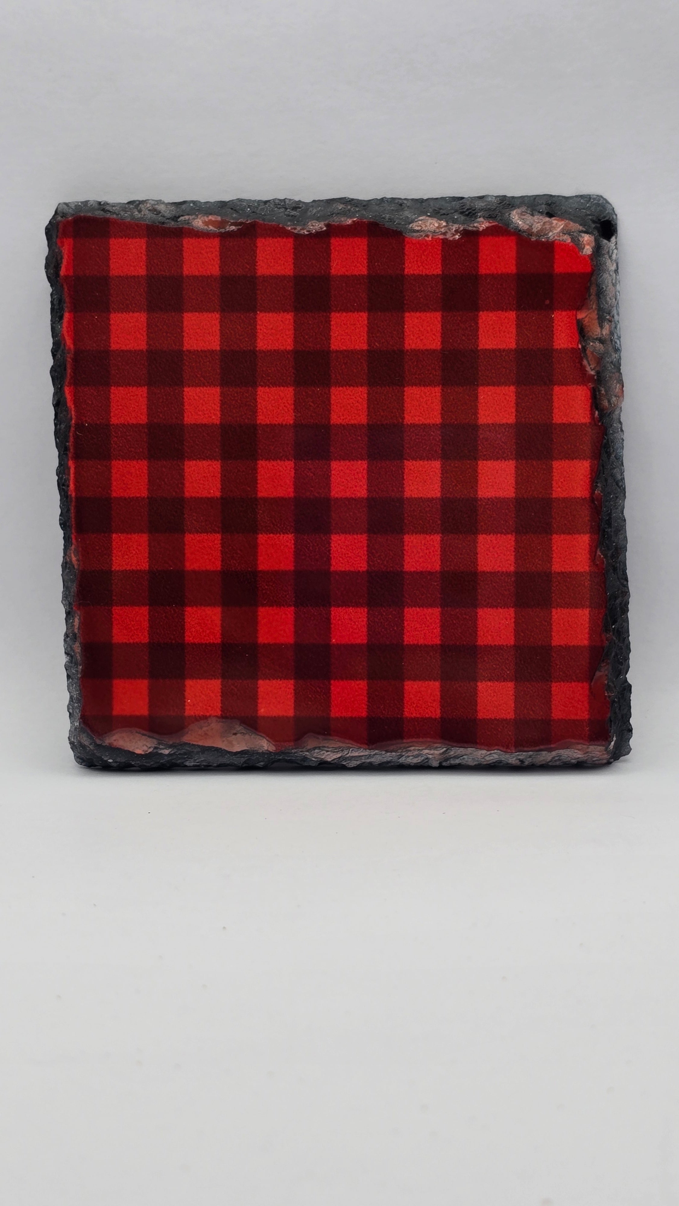 Red and Black Buffalo Plaid Slate Drink Coaster