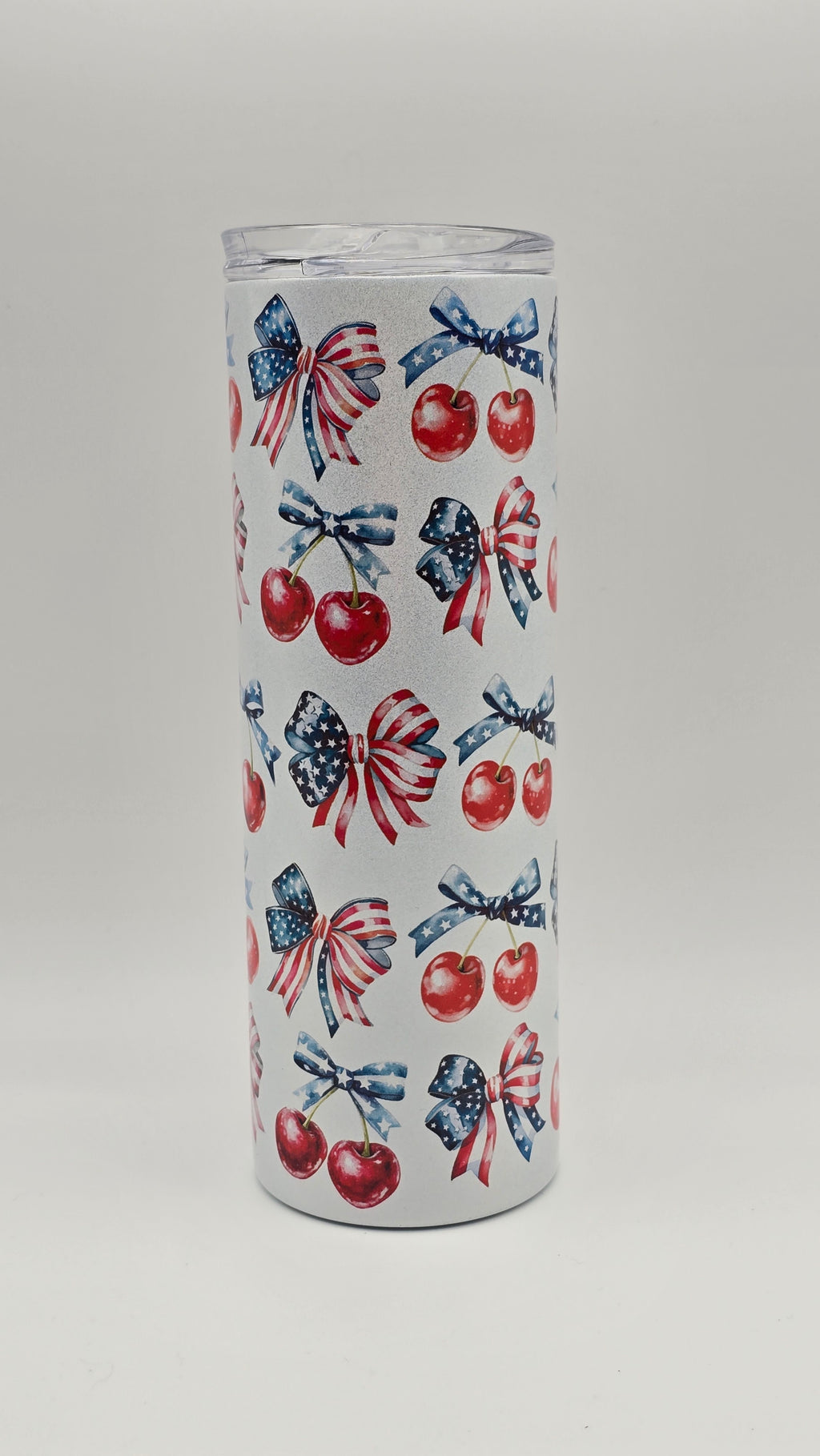 Red, White & Blue Cherries and Bows Holographic 20oz Straight Skinny Tumbler