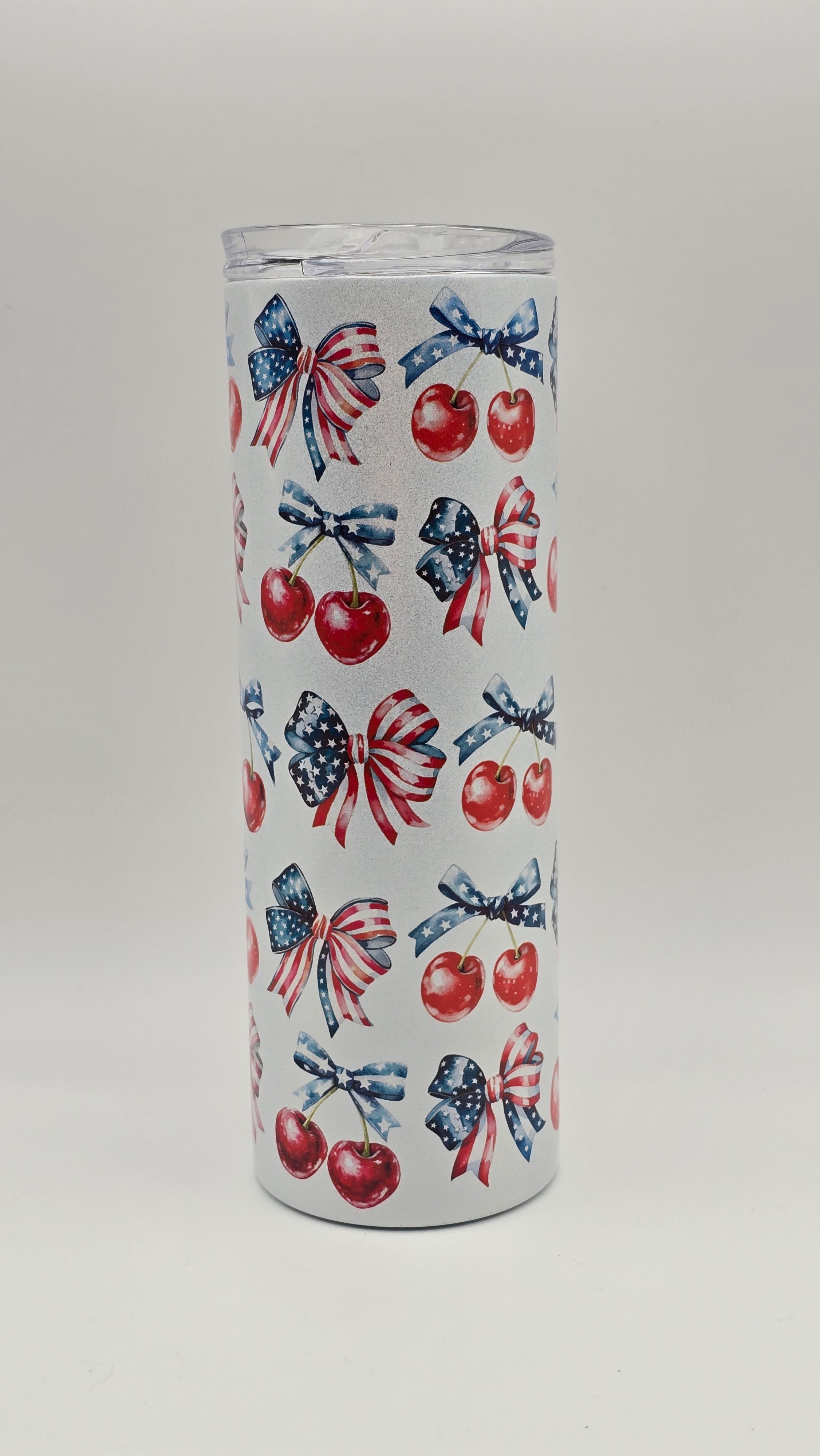 Red, White & Blue Cherries and Bows Holographic 20oz Straight Skinny Tumbler