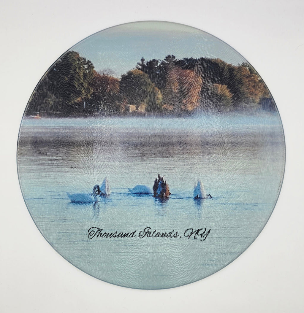 Swans Swimming in the Bay Textured Glass Cutting Board