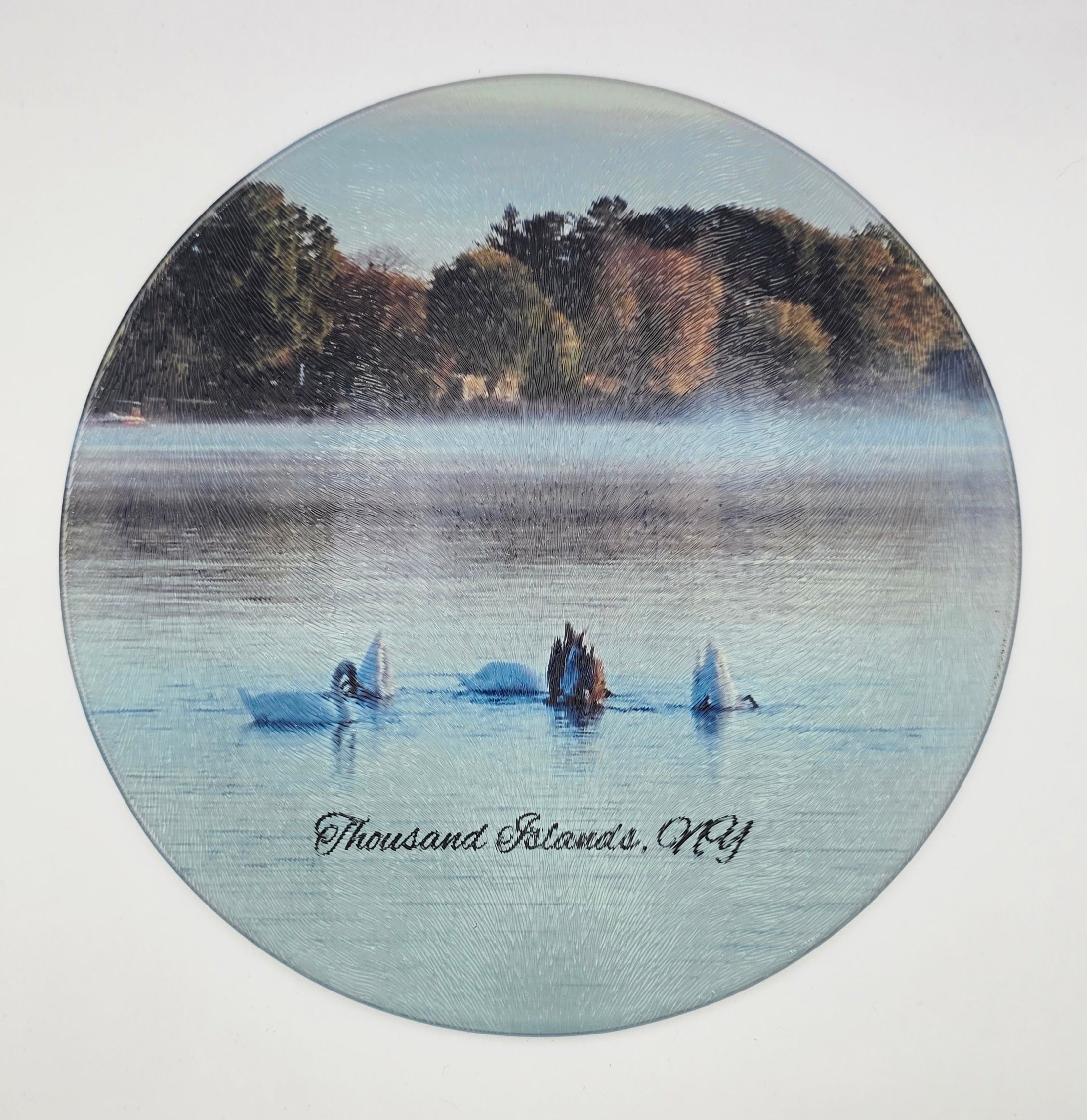 Swans Swimming in the Bay Textured Glass Cutting Board