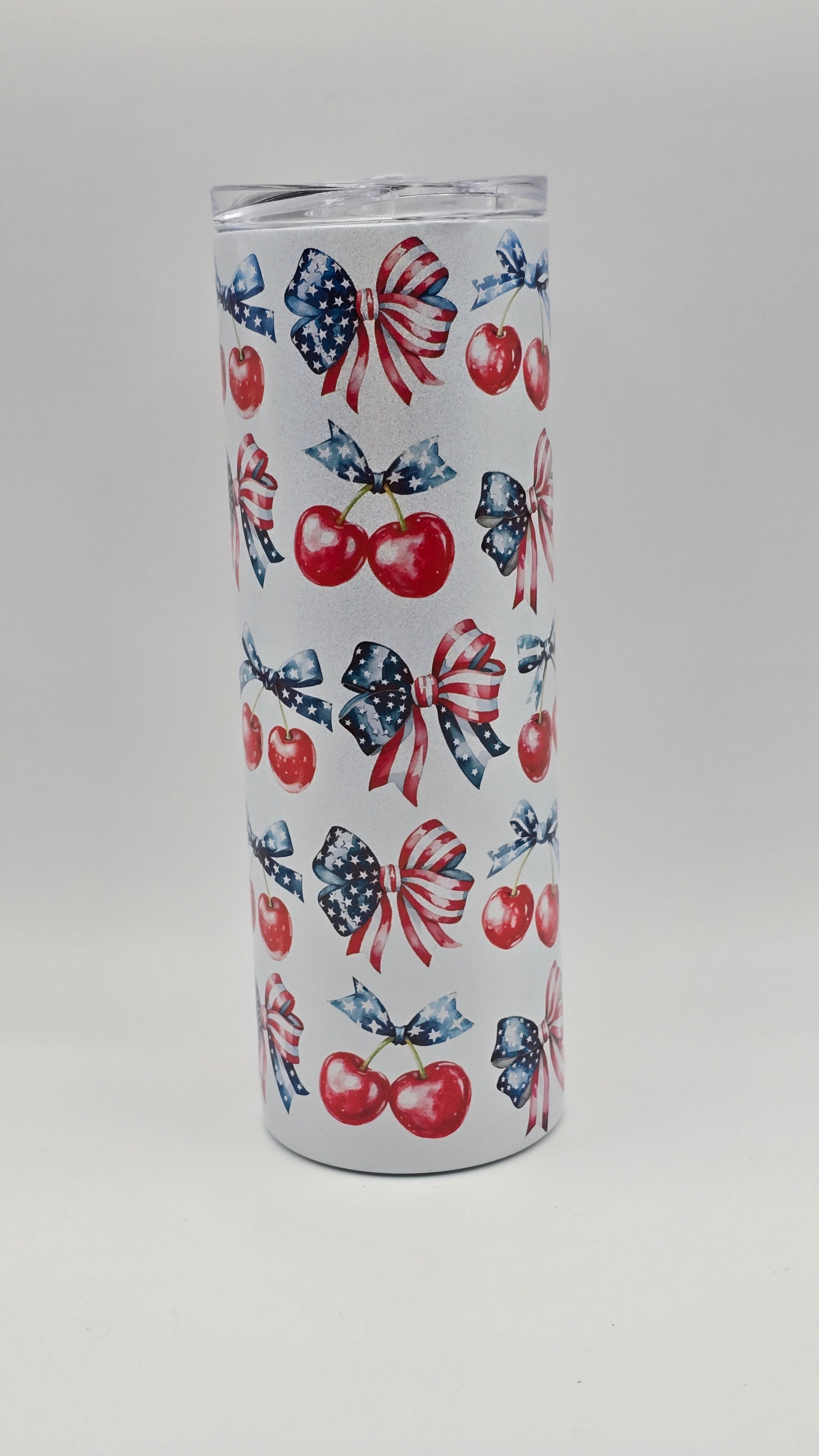 Red, White & Blue Cherries and Bows Holographic 20oz Straight Skinny Tumbler