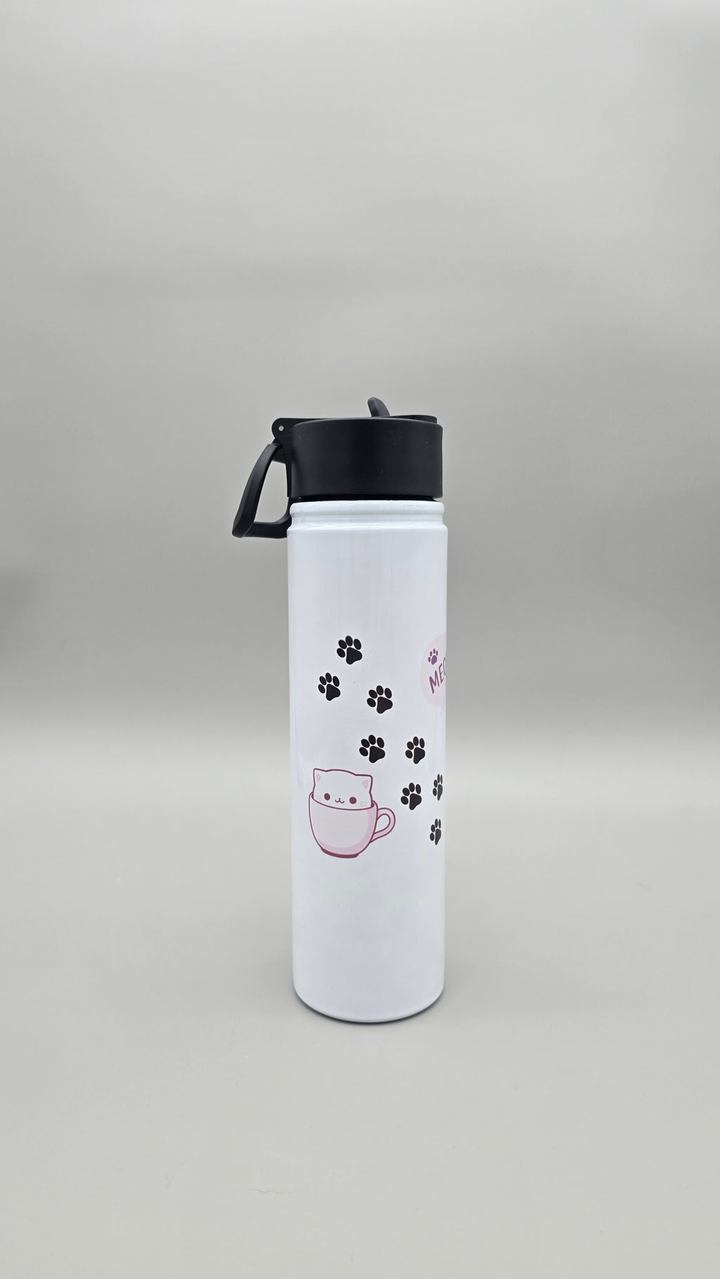 Cat in Pink Cup Paw Prints