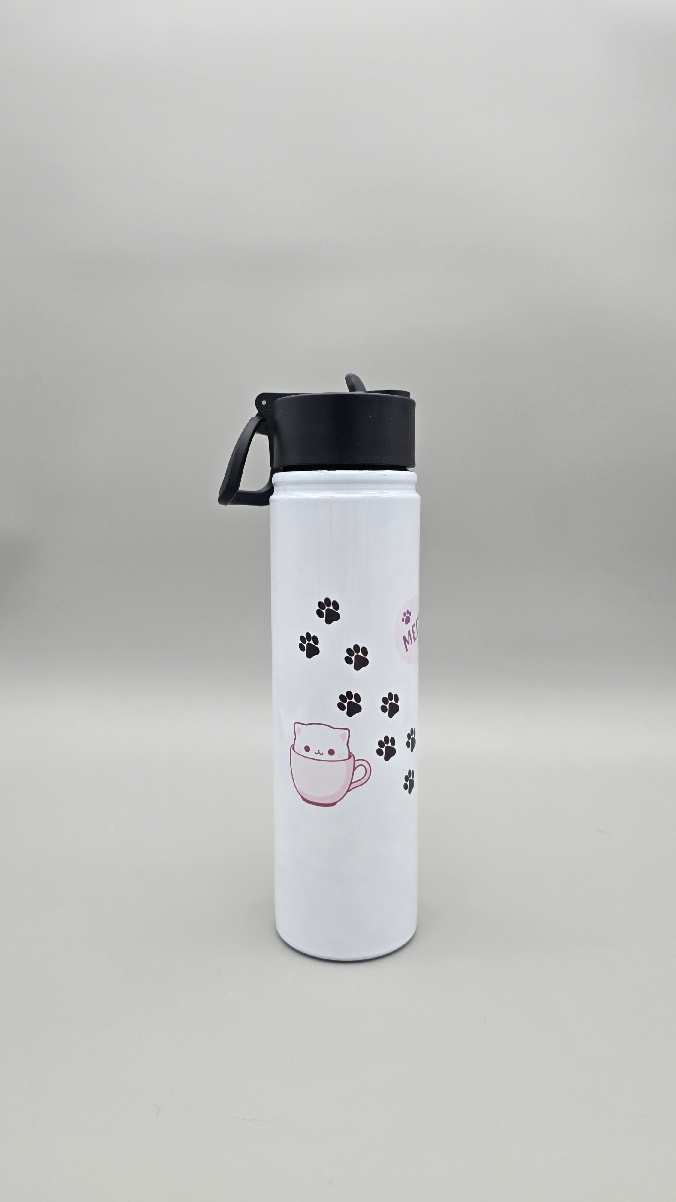 Cat in Pink Cup Paw Prints