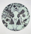 Black and White Floral Cow Textured Glass Cutting Board