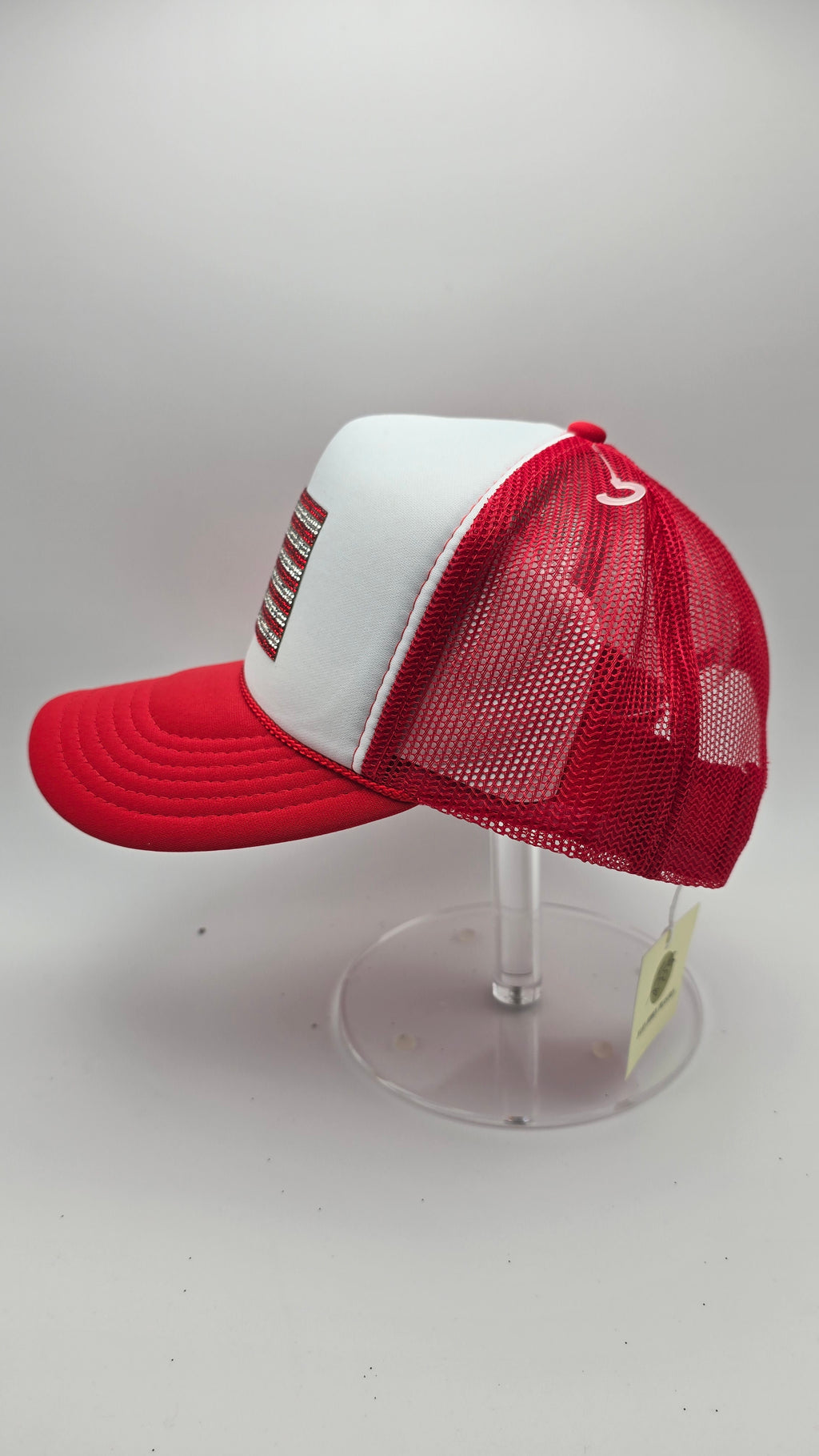Mesh Trucker Hat with American Flag Rhinestone Patch