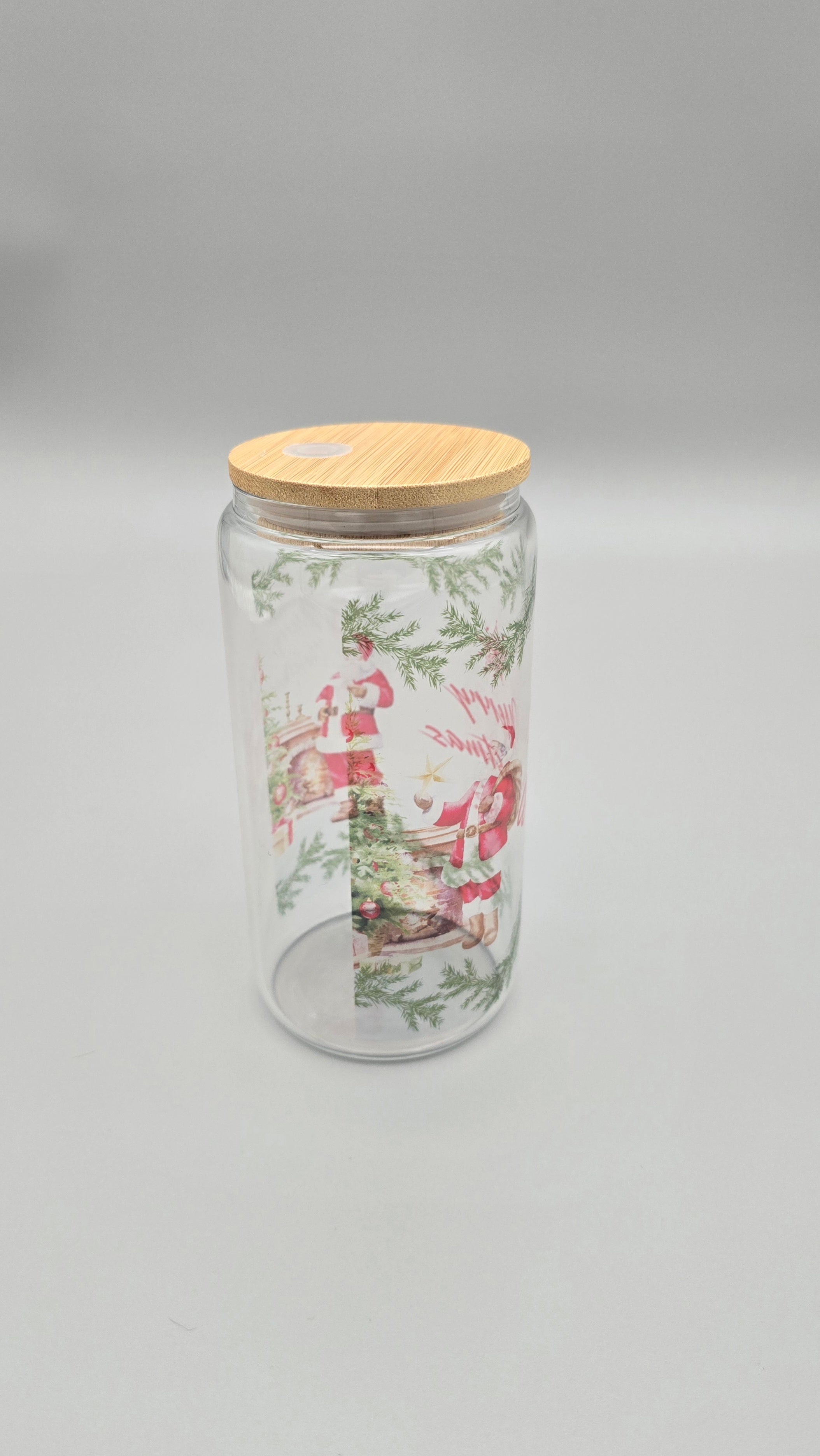 Merry Christmas 16 oz Clear Glass Can Tumbler