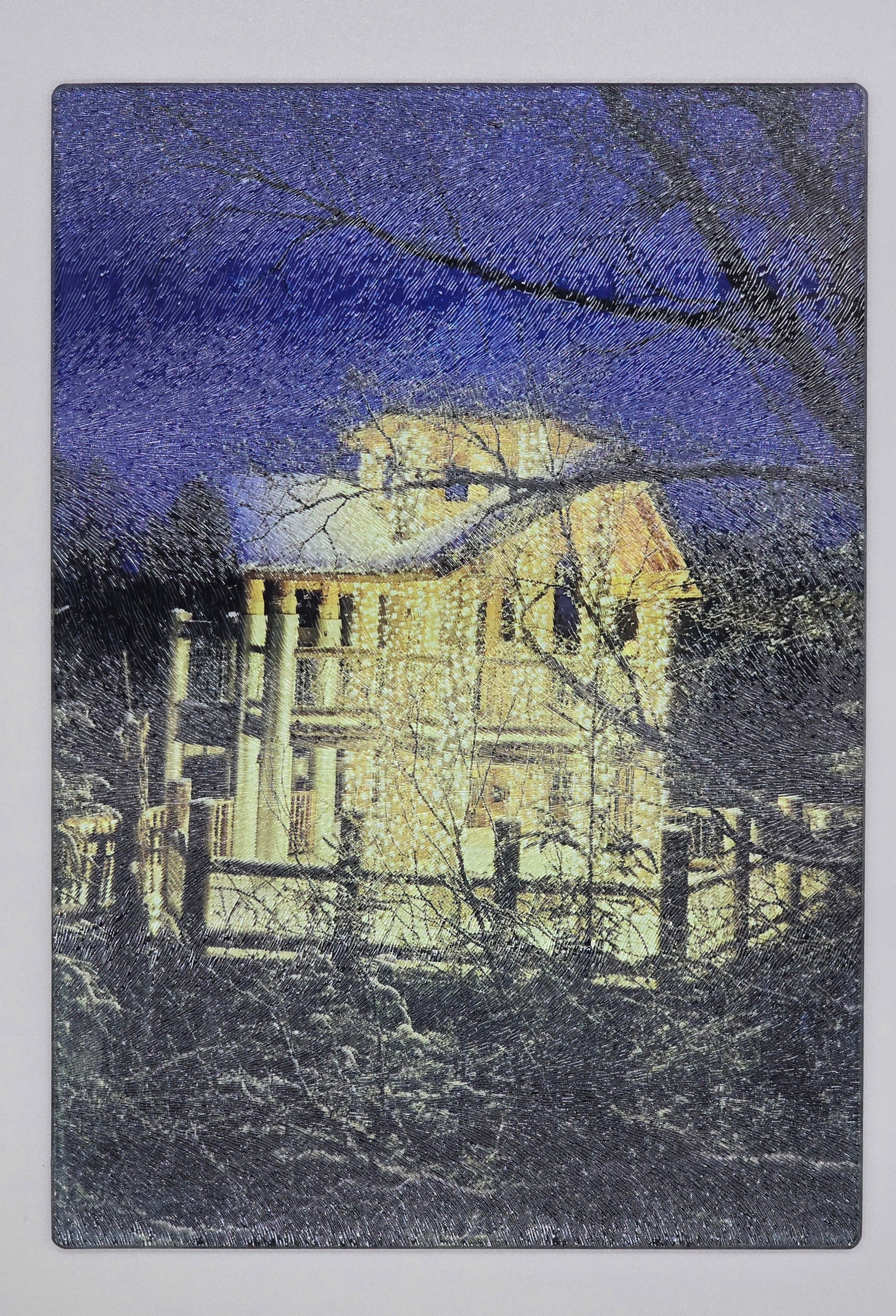 Lighted House in The Woods Textured Glass Cutting Board
