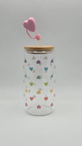 Pastel Hearts Glass Cup With Straw