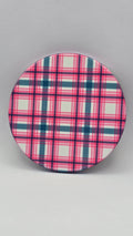 Pink and Blue Plaid Ceramic Drink Coaster