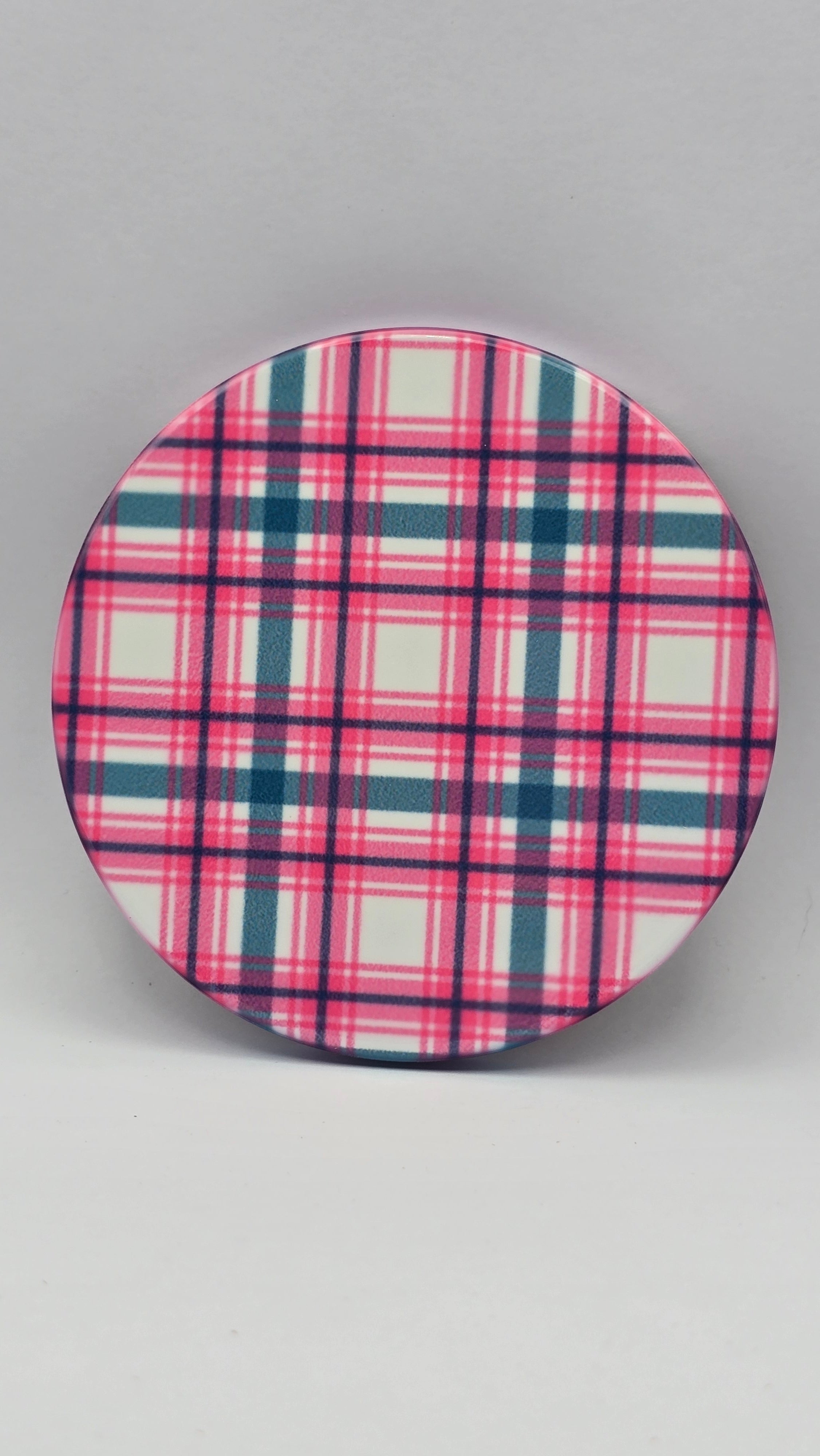 Pink and Blue Plaid Ceramic Drink Coaster