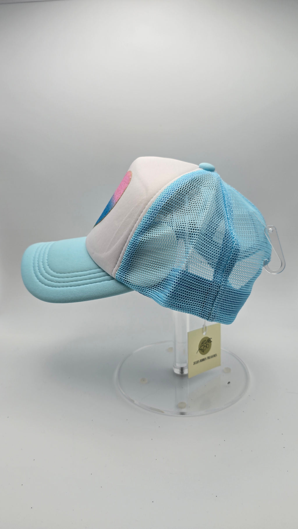 Rainbow Glitter Heart Mesh Trucker Hat