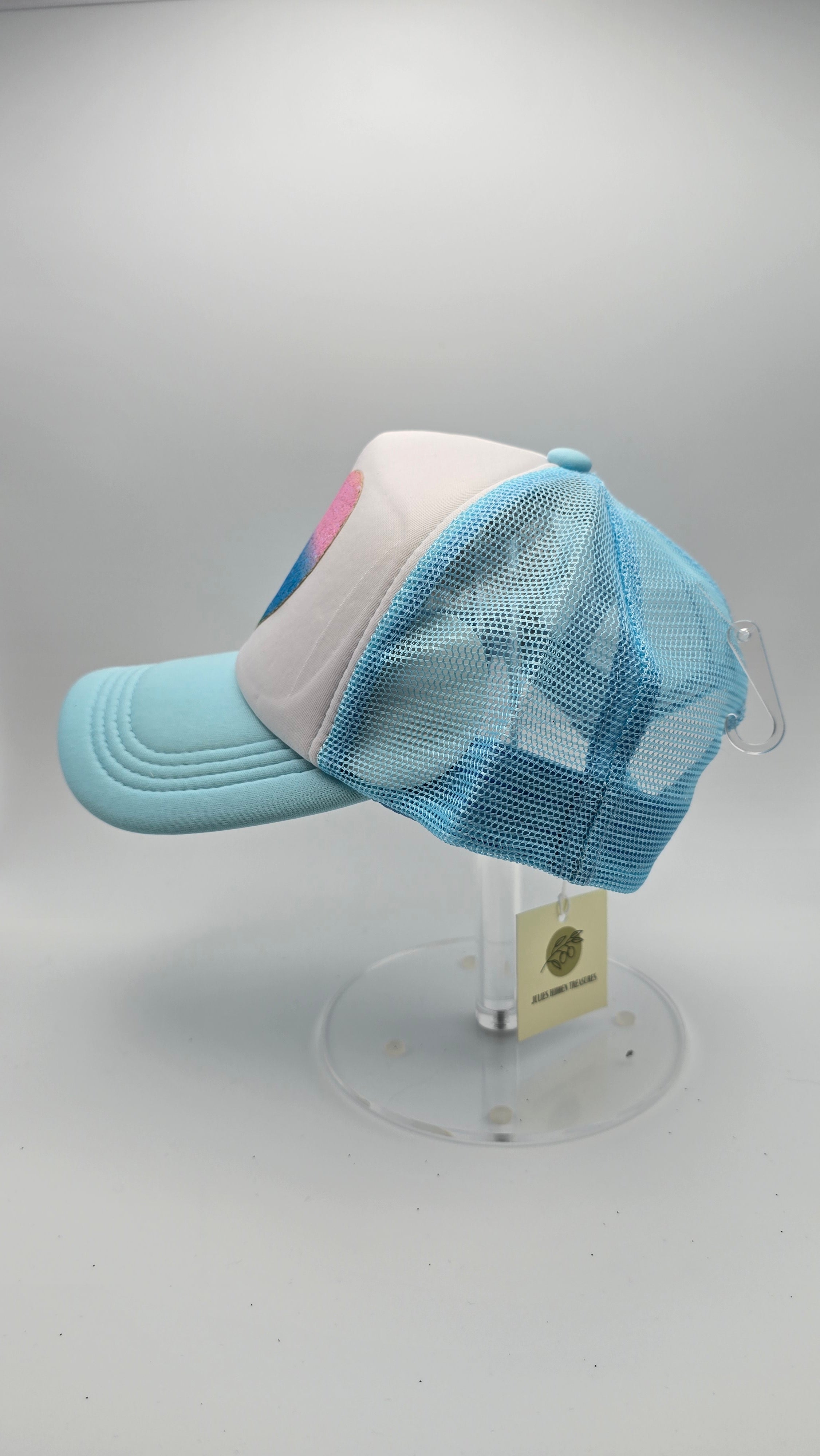 Rainbow Glitter Heart Mesh Trucker Hat