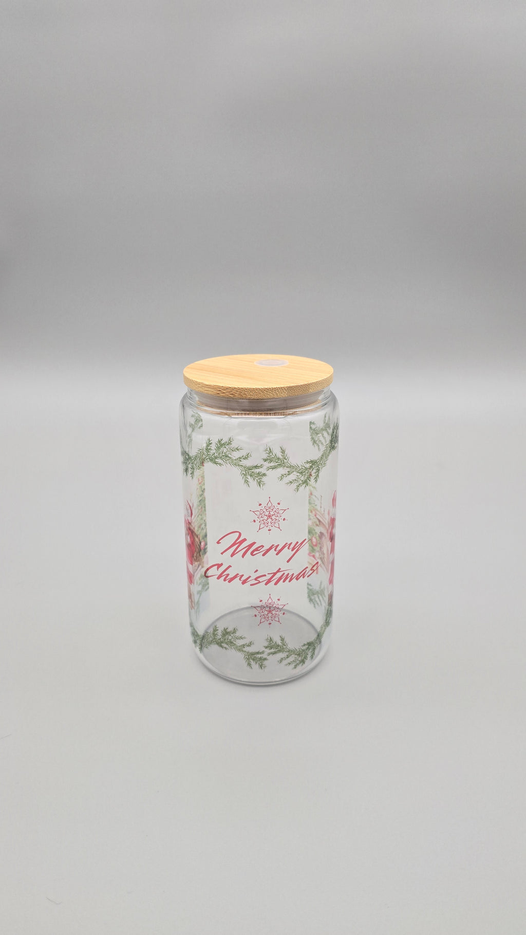Merry Christmas 16 oz Clear Glass Can Tumbler