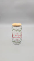 Merry Christmas 16 oz Clear Glass Can Tumbler