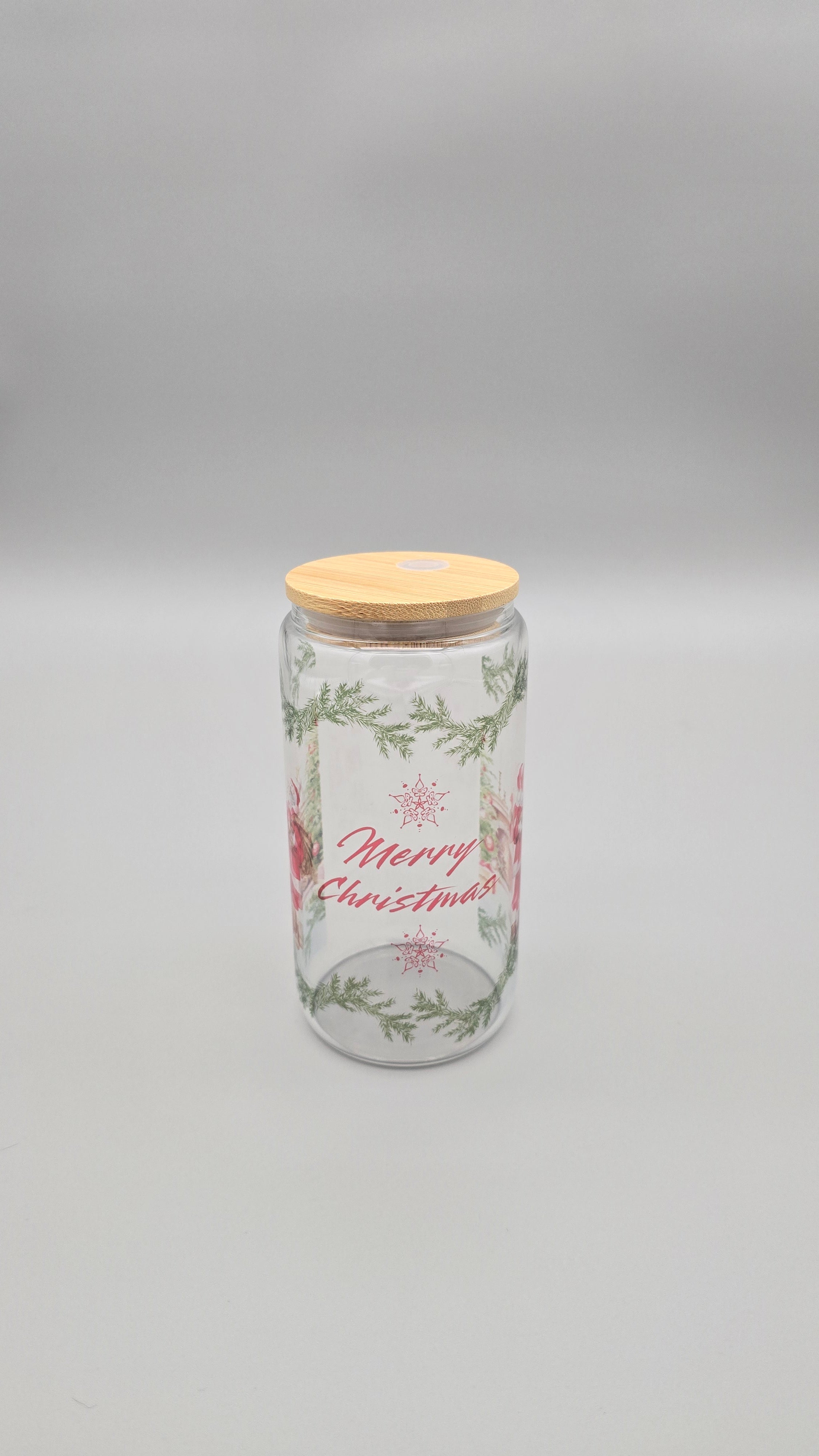 Merry Christmas 16 oz Clear Glass Can Tumbler