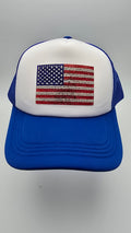 Mesh Trucker Hat with American Flag Rhinestone Patch