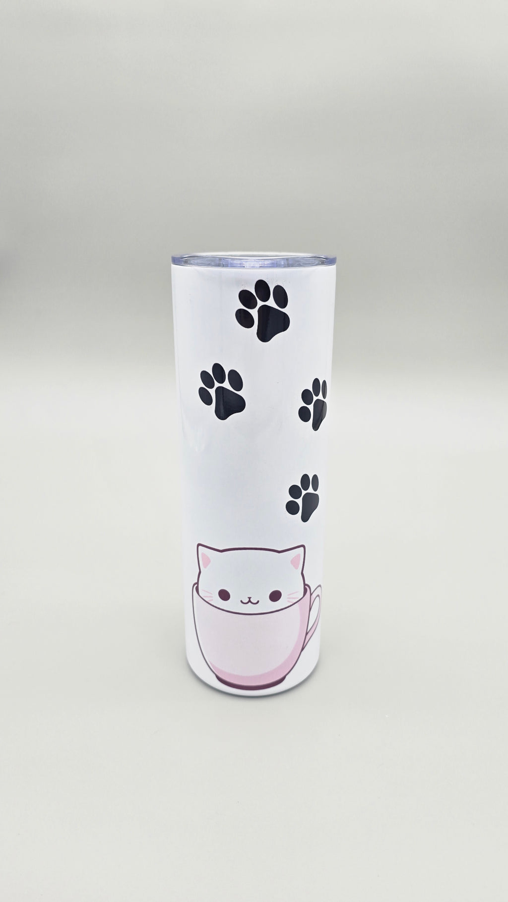 Cat in Pink Cup Paw Prints 20oz Straight Skinny Tumbler