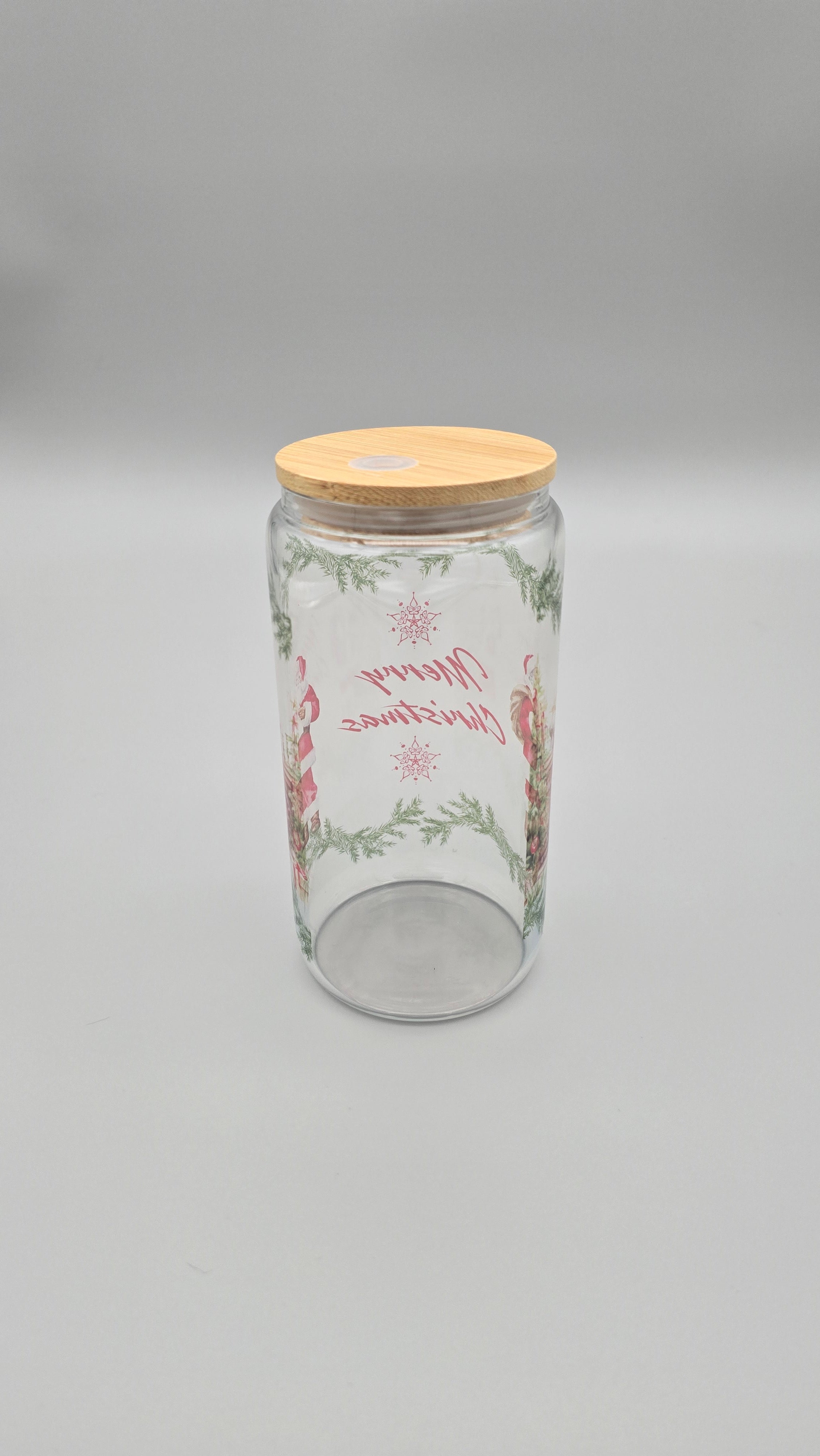 Merry Christmas 16 oz Clear Glass Can Tumbler