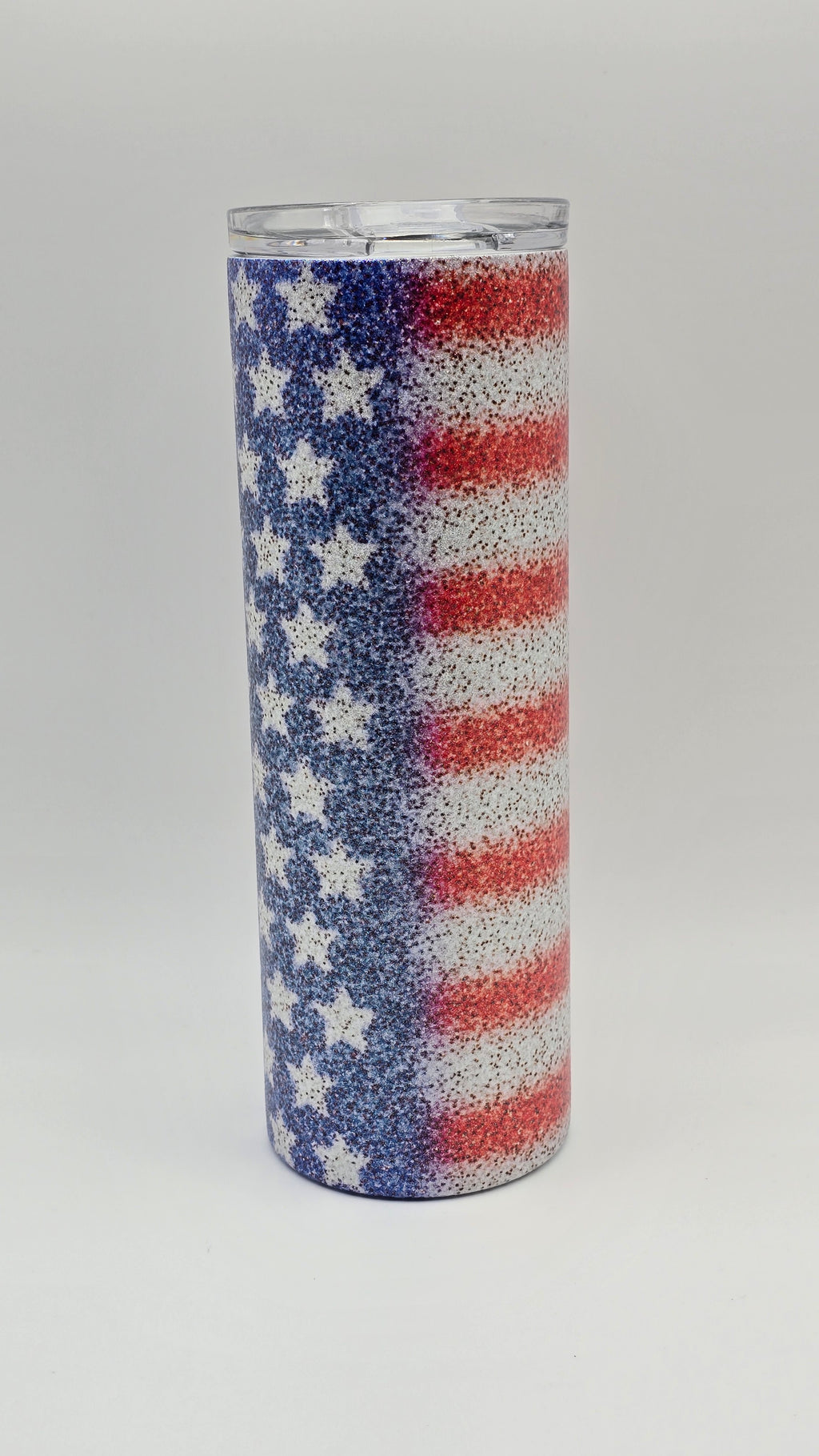 American Flag Metallic Glitter 20oz Straight Skinny Edge Tumbler