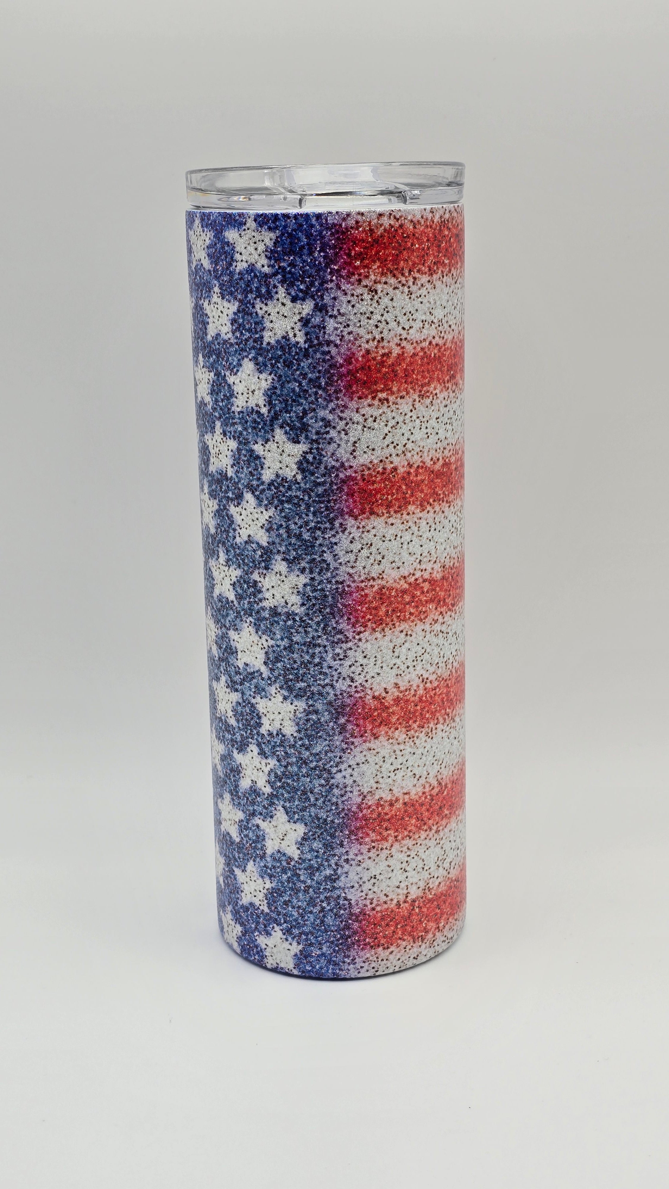 American Flag Metallic Glitter 20oz Straight Skinny Edge Tumbler