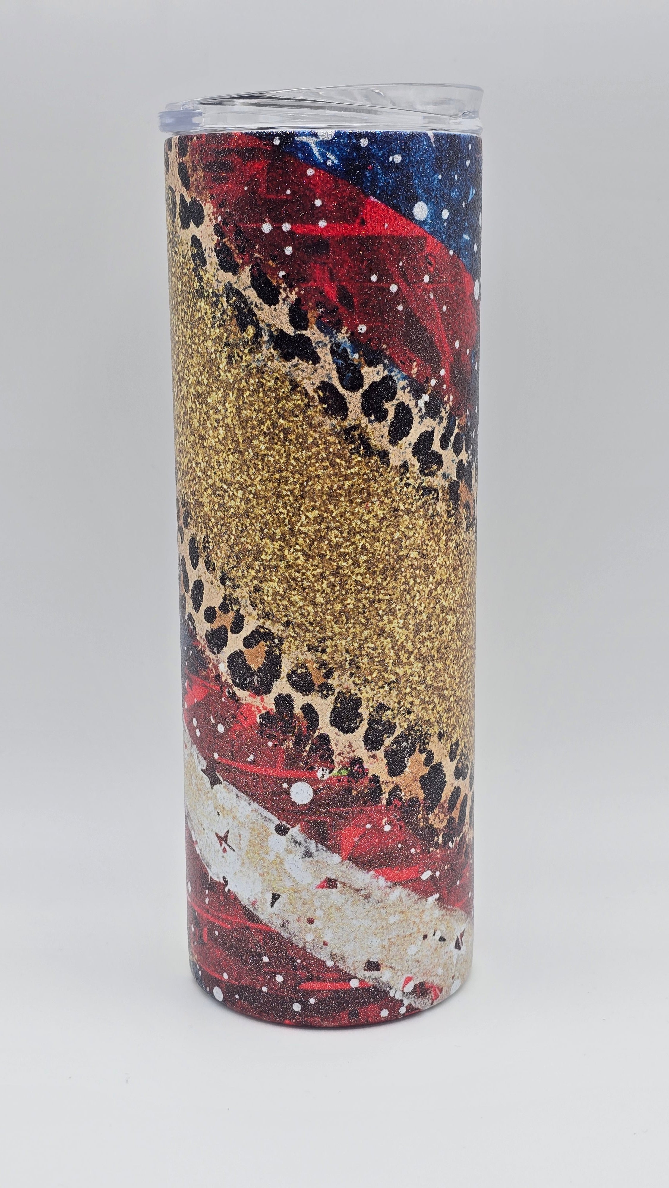 Patriotic Metallic Glitter 20oz Straight Skinny Edge Tumbler