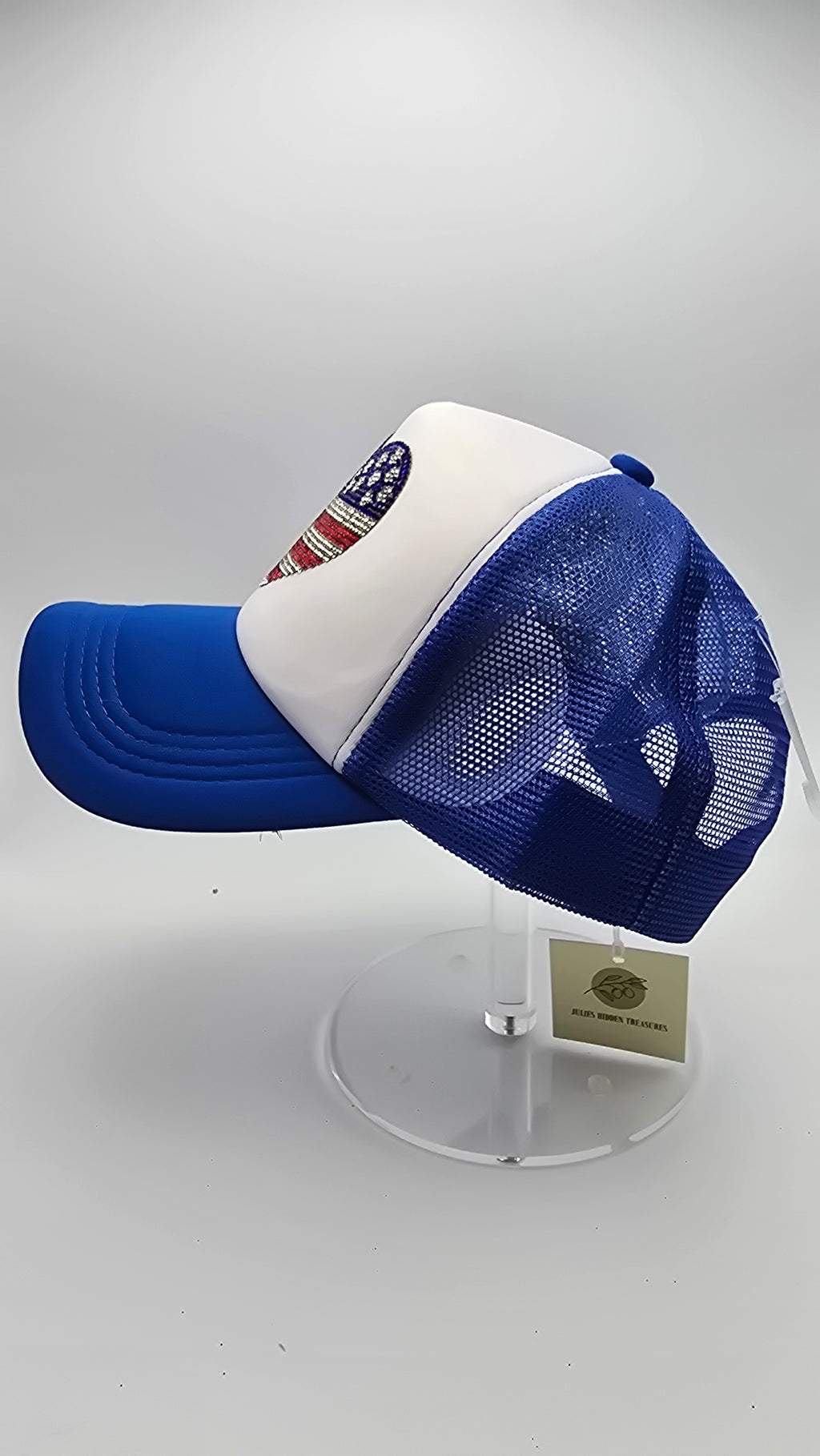 Mesh Trucker Hat With American Heart Rhinestone Patch