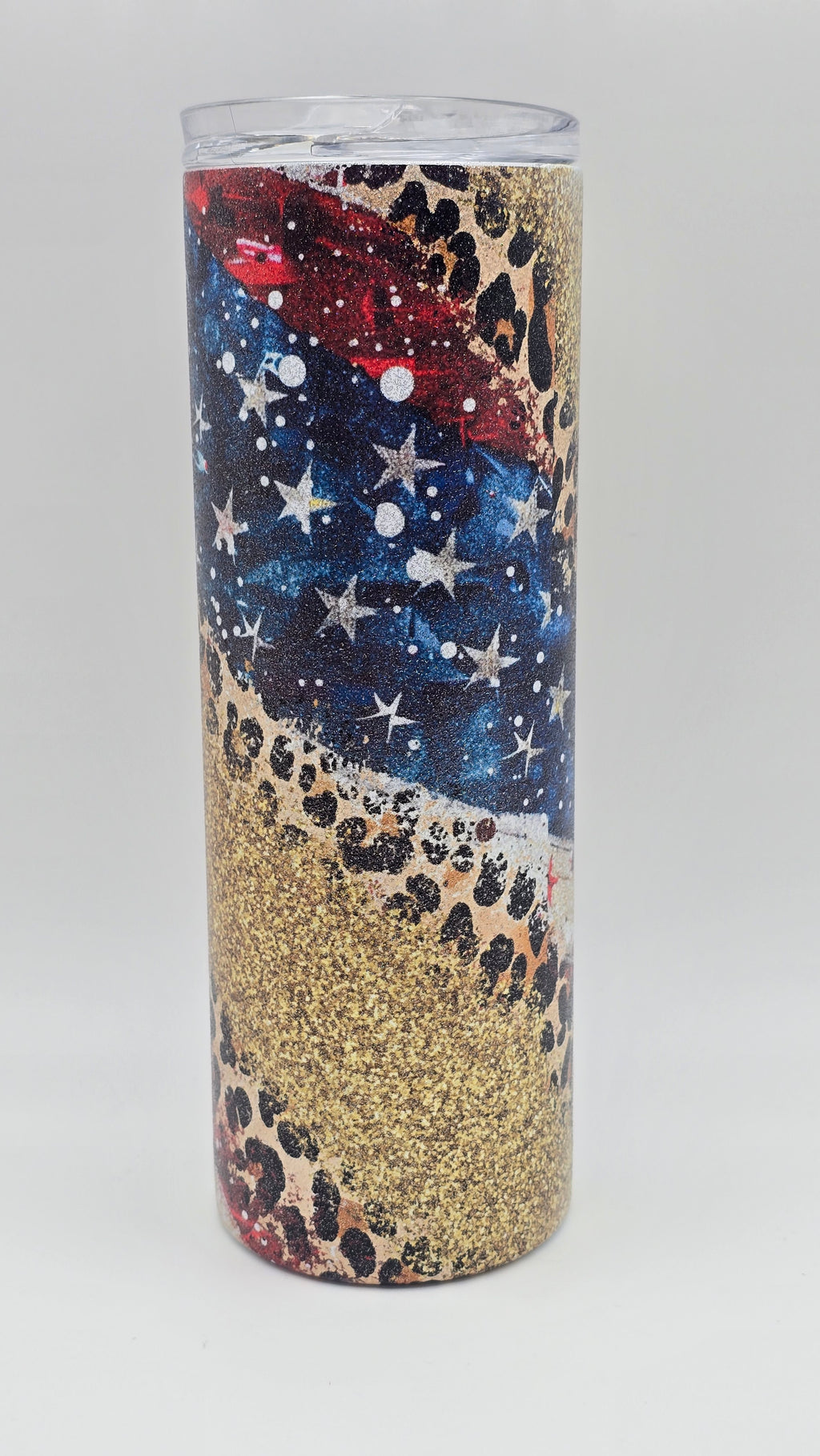 Patriotic Metallic Glitter 20oz Straight Skinny Edge Tumbler
