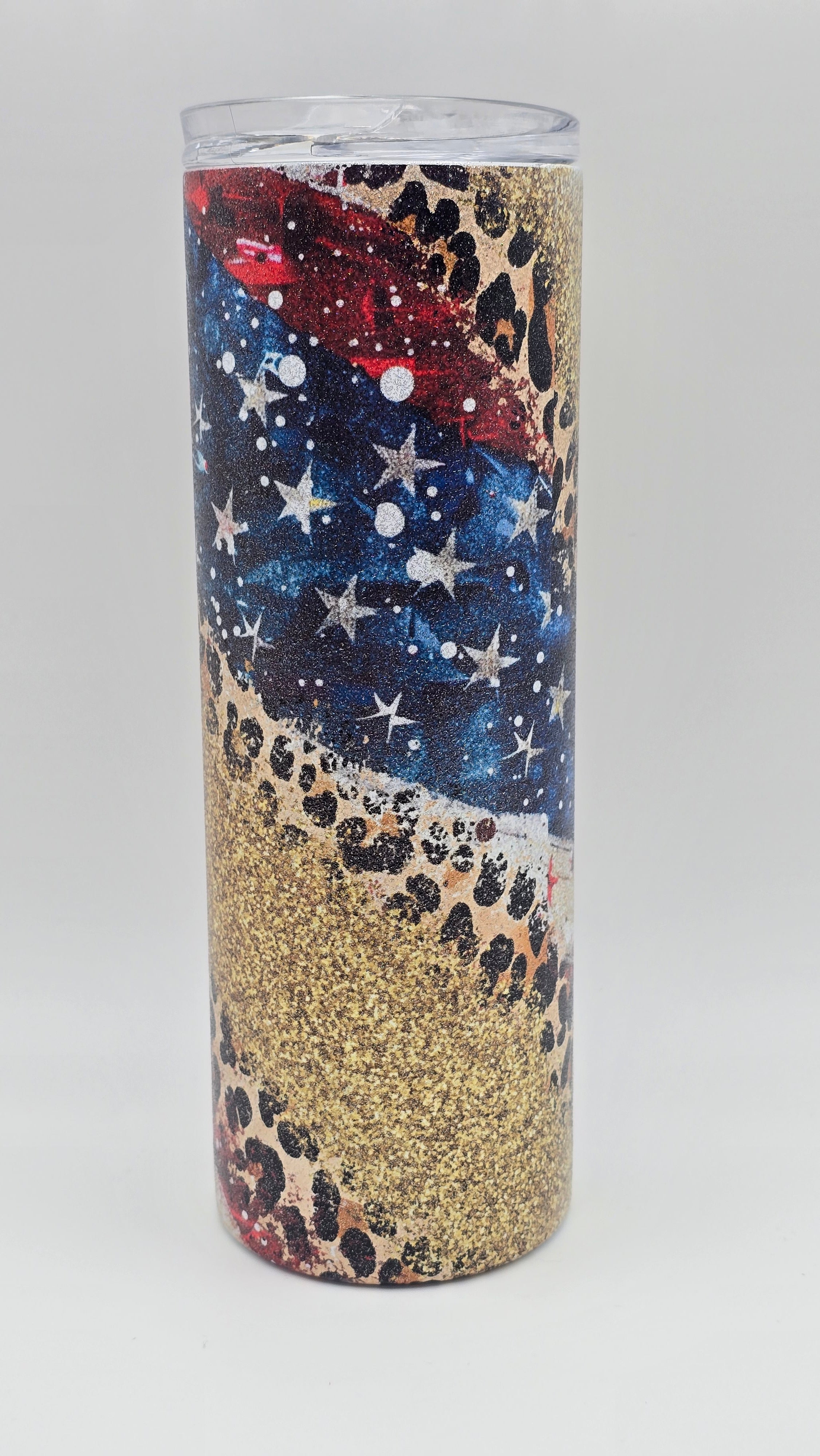 Patriotic Metallic Glitter 20oz Straight Skinny Edge Tumbler